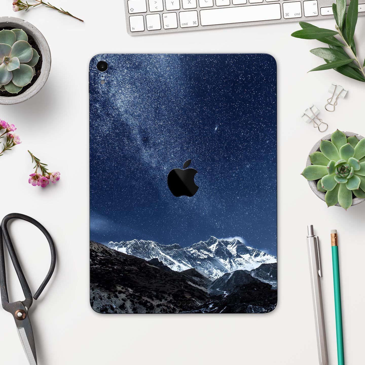 Starry Mountaintop Full Body Skin Decal for Apple iPad Pro, showcasing a beautiful mountain design with premium 3M material.