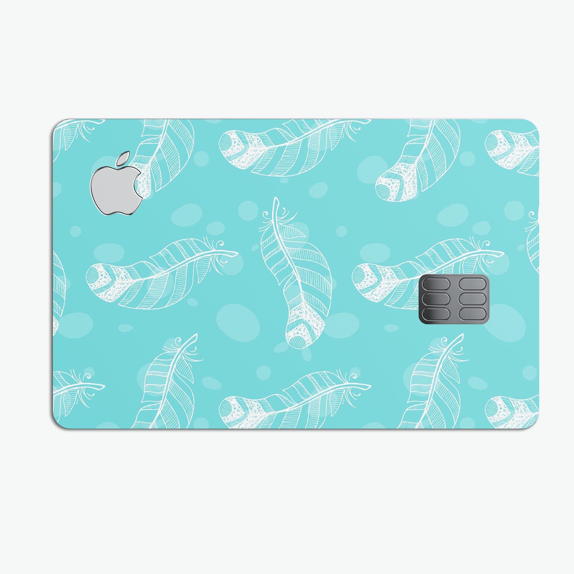 Stenciled Feather Pattern decal skin for Apple Card, showcasing premium vinyl material and stylish design.
