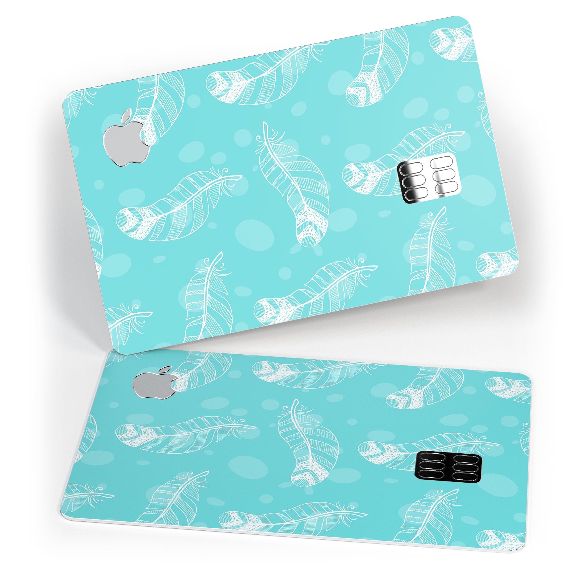 Stenciled Feather Pattern decal skin for Apple Card, showcasing premium vinyl material and stylish design.