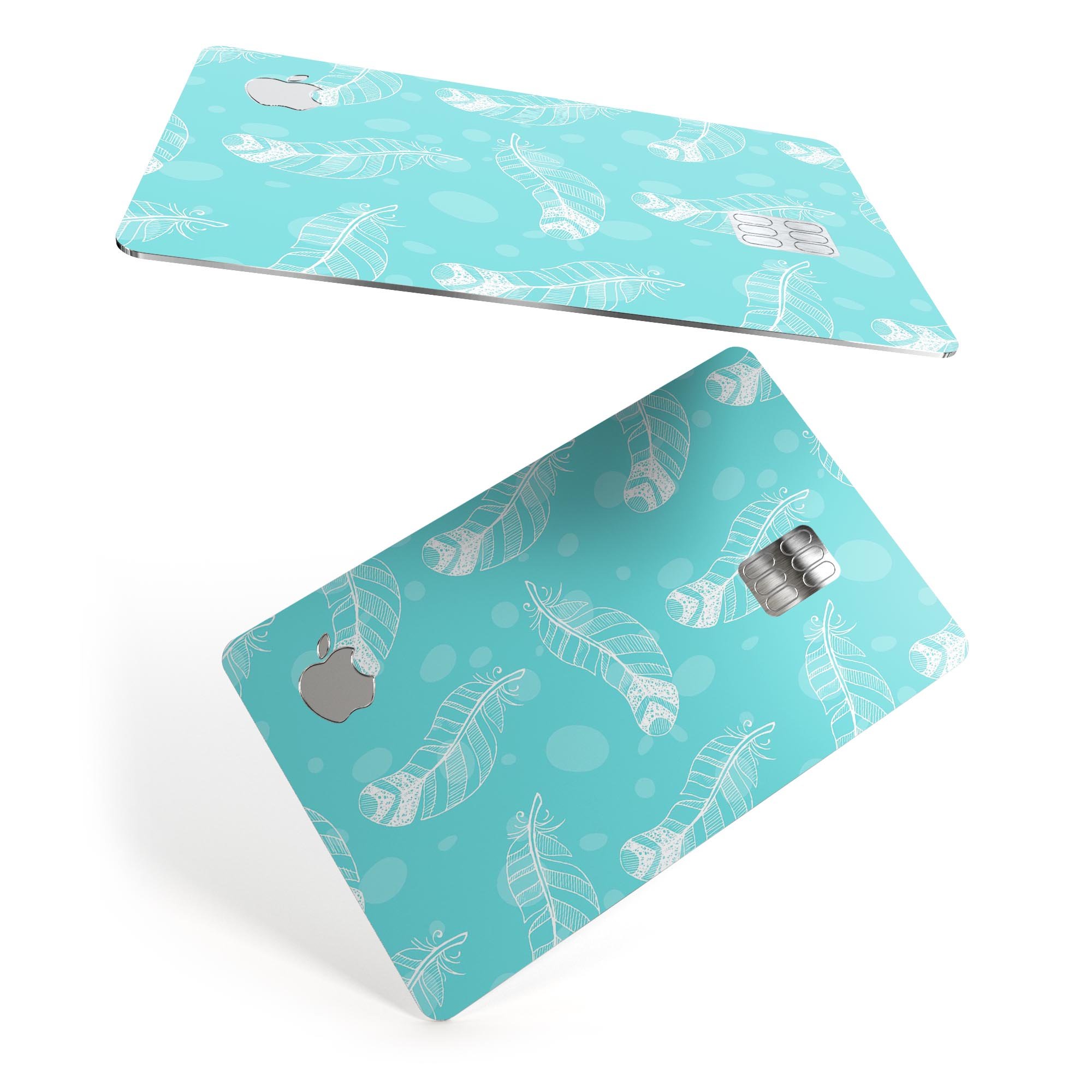 Stenciled Feather Pattern decal skin for Apple Card, showcasing premium vinyl material and stylish design.