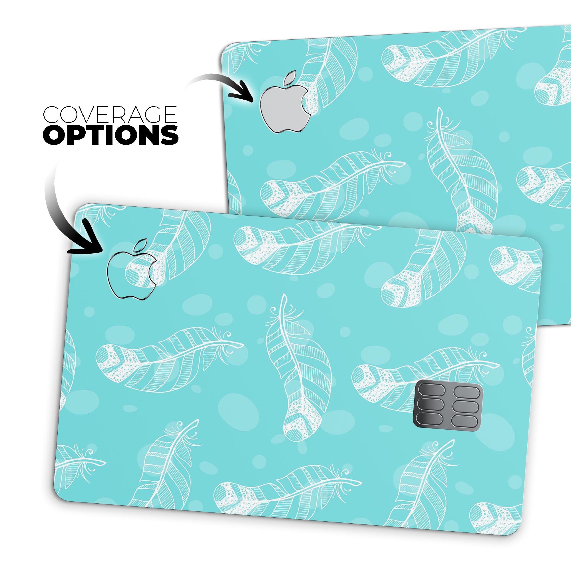 Stenciled Feather Pattern decal skin for Apple Card, showcasing premium vinyl material and stylish design.