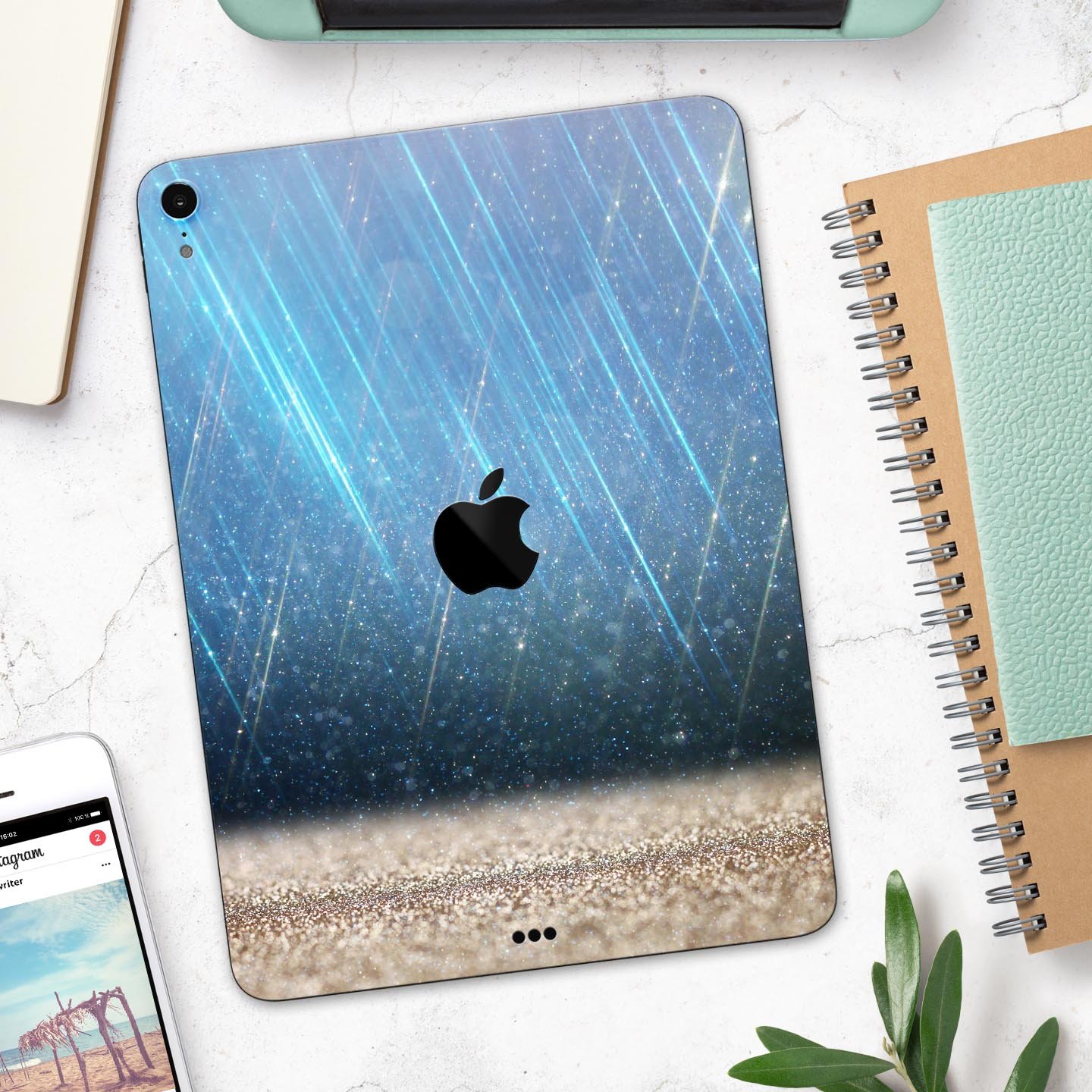Stratched Blue and Gold full body skin decal for Apple iPad Pro, showcasing its vibrant design and premium quality materials.