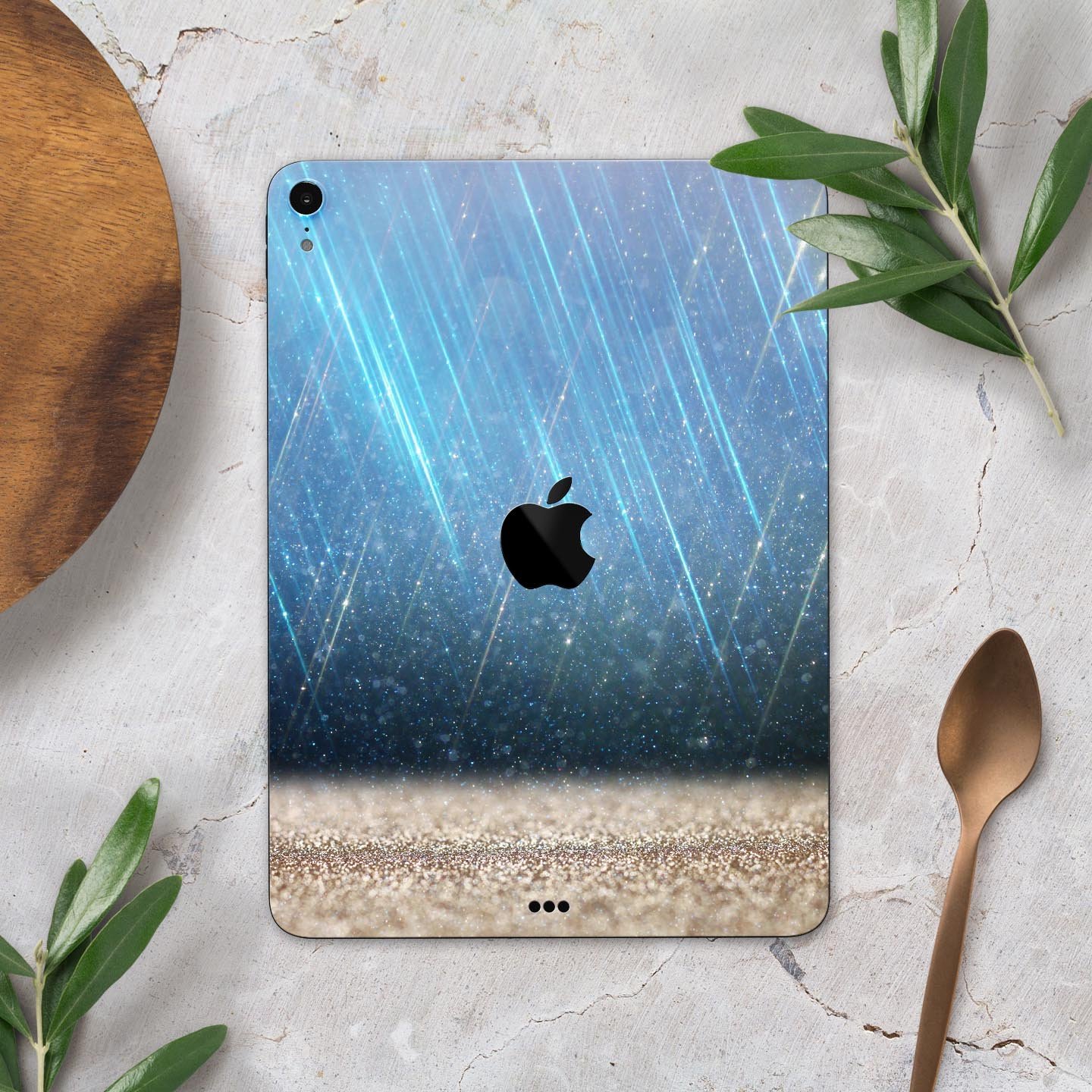 Stratched Blue and Gold full body skin decal for Apple iPad Pro, showcasing its vibrant design and premium quality materials.