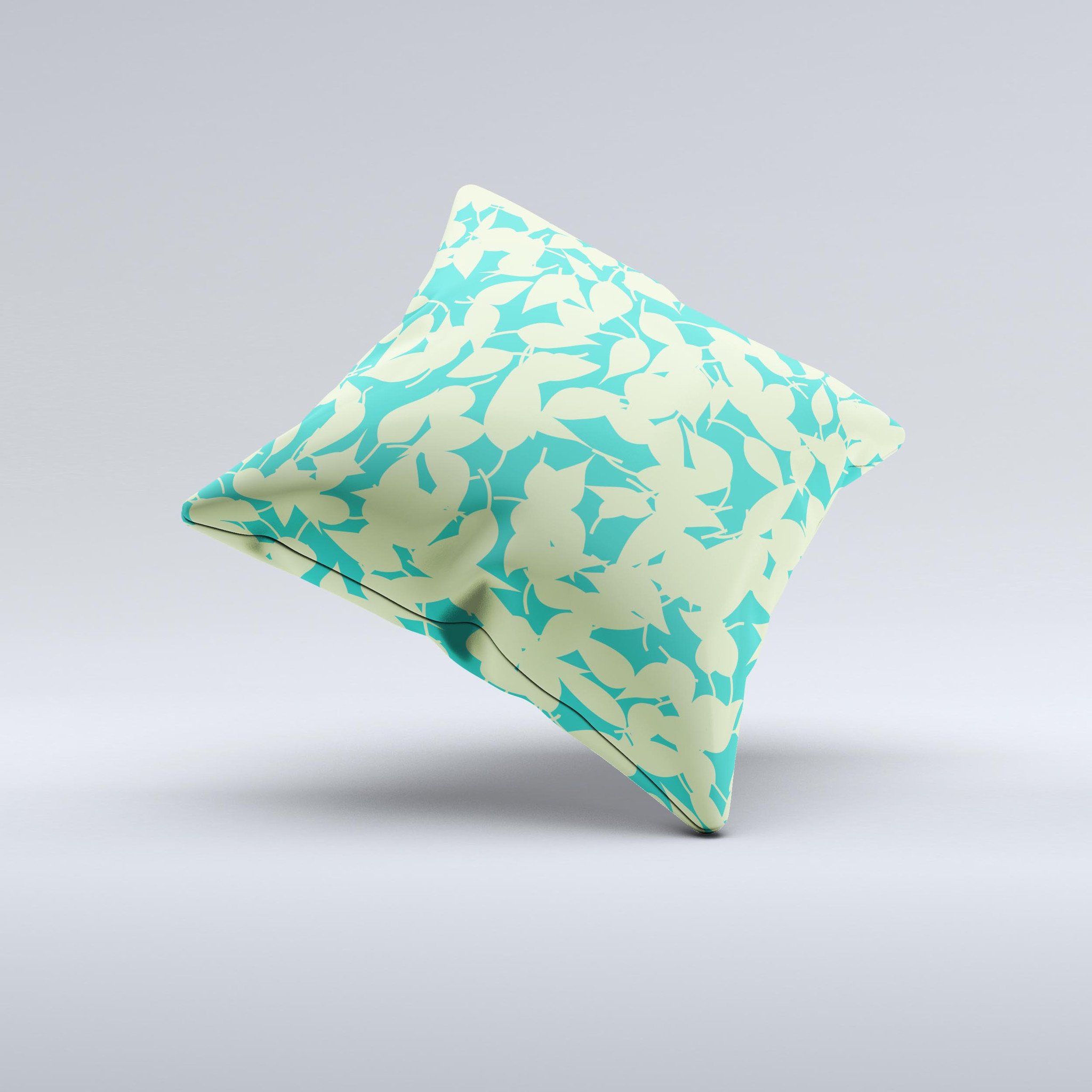 Subtle Green Seamless Leaves Ink-Fuzed Decorative Throw Pillow showcasing intricate leaf patterns on a soft fabric.