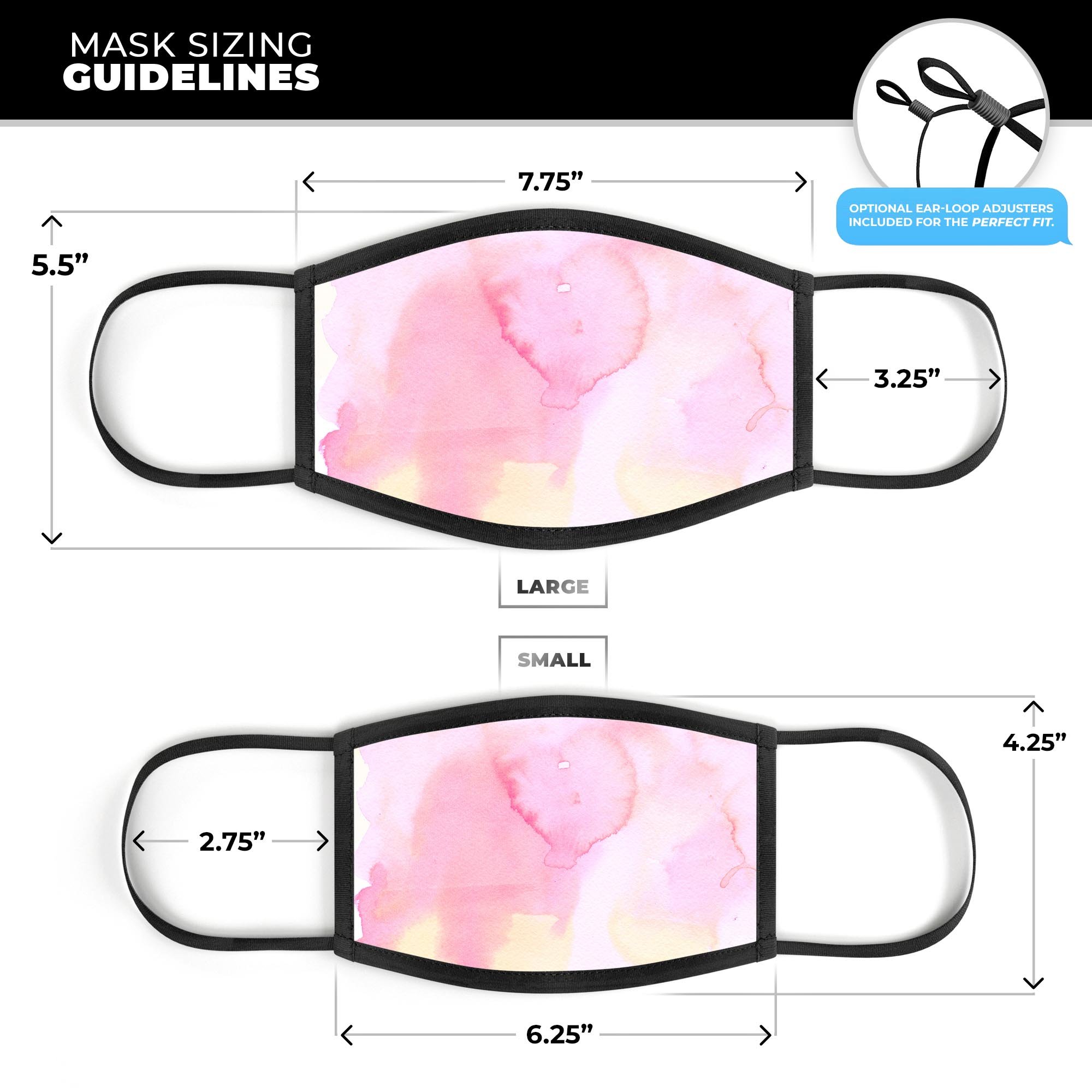 Subtle Pink Absorbed Watercolor Texture reusable mouth cover, showcasing a vibrant design and adjustable ear loops.