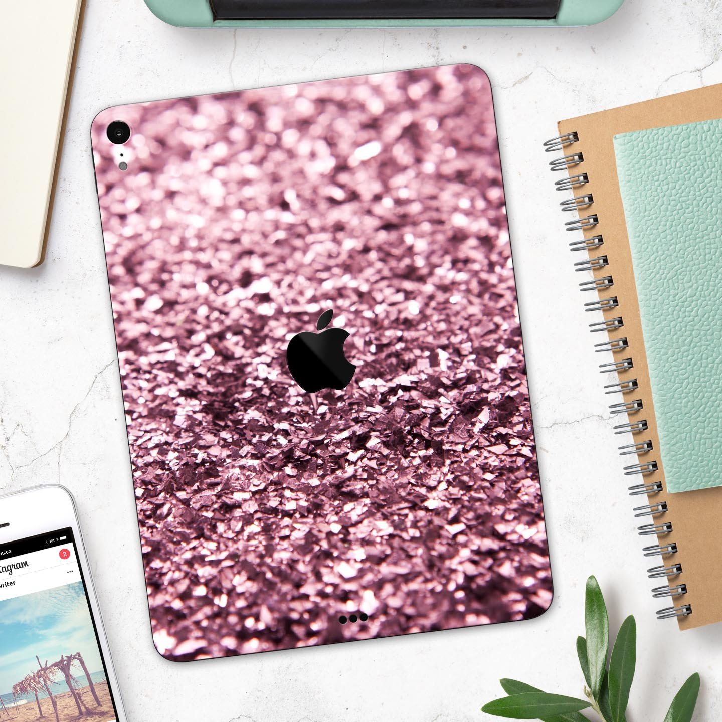 Subtle Pink Glimmer Full Body Skin Decal for Apple iPad Pro, showcasing a stylish pink design with a glossy finish.