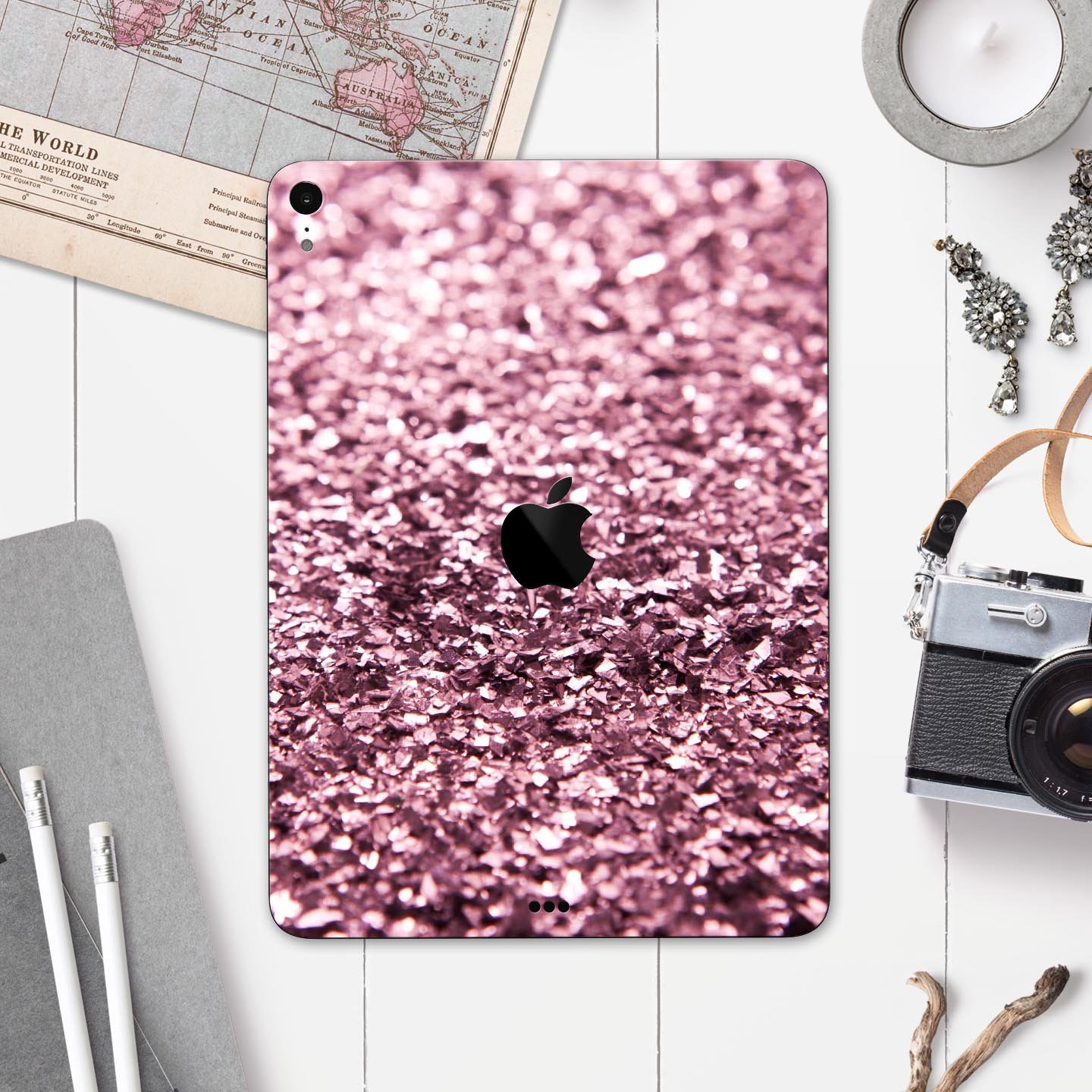 Subtle Pink Glimmer Full Body Skin Decal for Apple iPad Pro, showcasing a stylish pink design with a glossy finish.