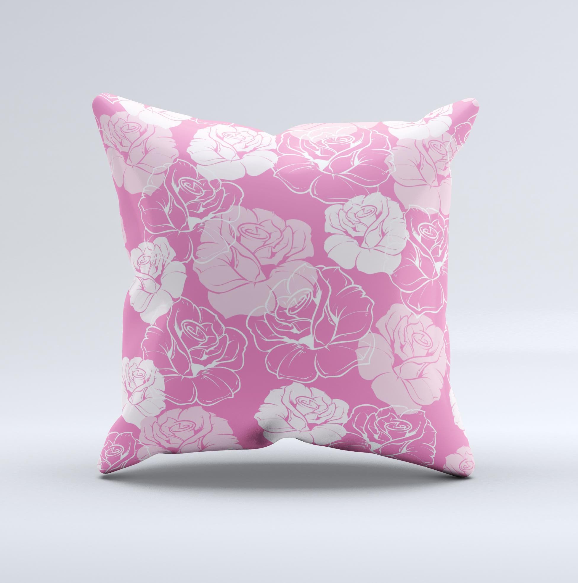 Subtle Pinks Rose Pattern V3 ink-Fuzed Decorative Throw Pillow showcasing a delicate rose design in soft pink hues, perfect for home decor.