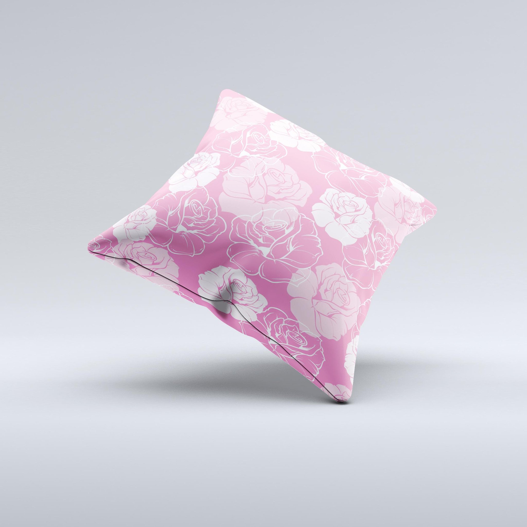 Subtle Pinks Rose Pattern V3 ink-Fuzed Decorative Throw Pillow showcasing a delicate rose design in soft pink hues, perfect for home decor.
