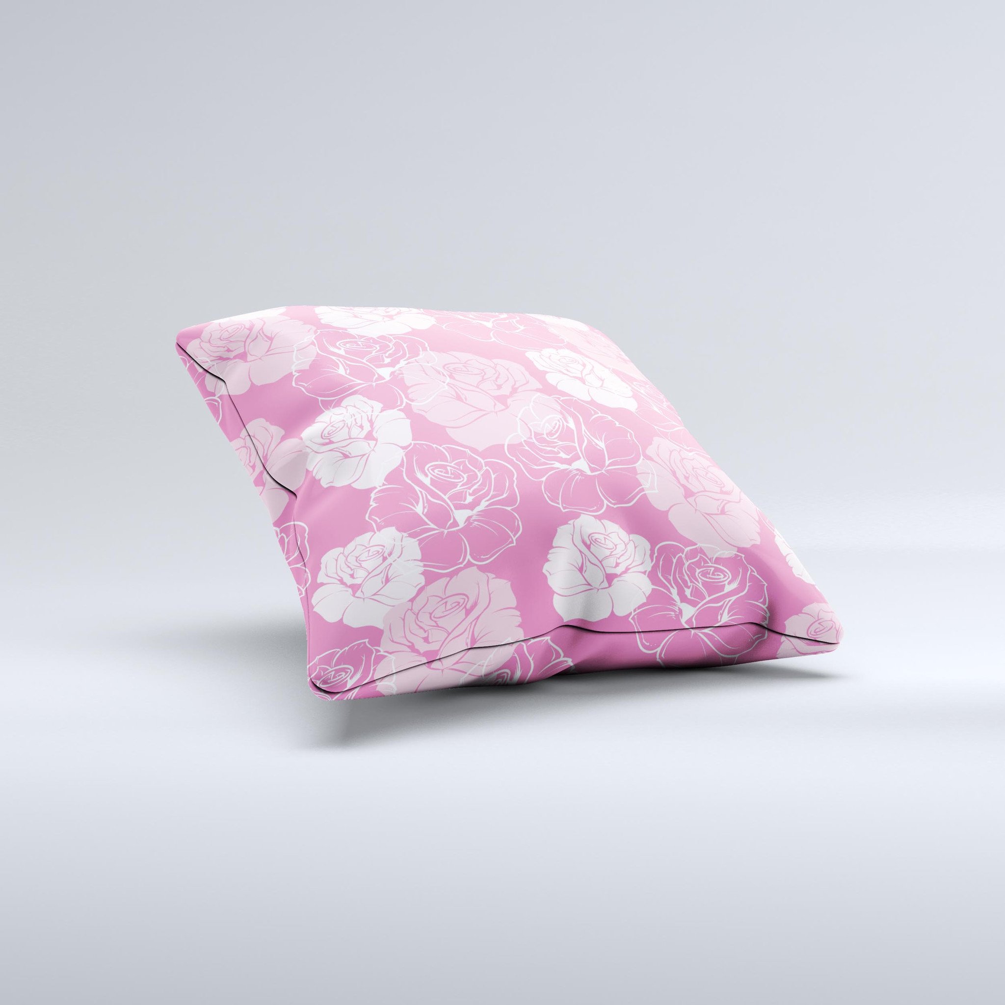 Subtle Pinks Rose Pattern V3 ink-Fuzed Decorative Throw Pillow showcasing a delicate rose design in soft pink hues, perfect for home decor.