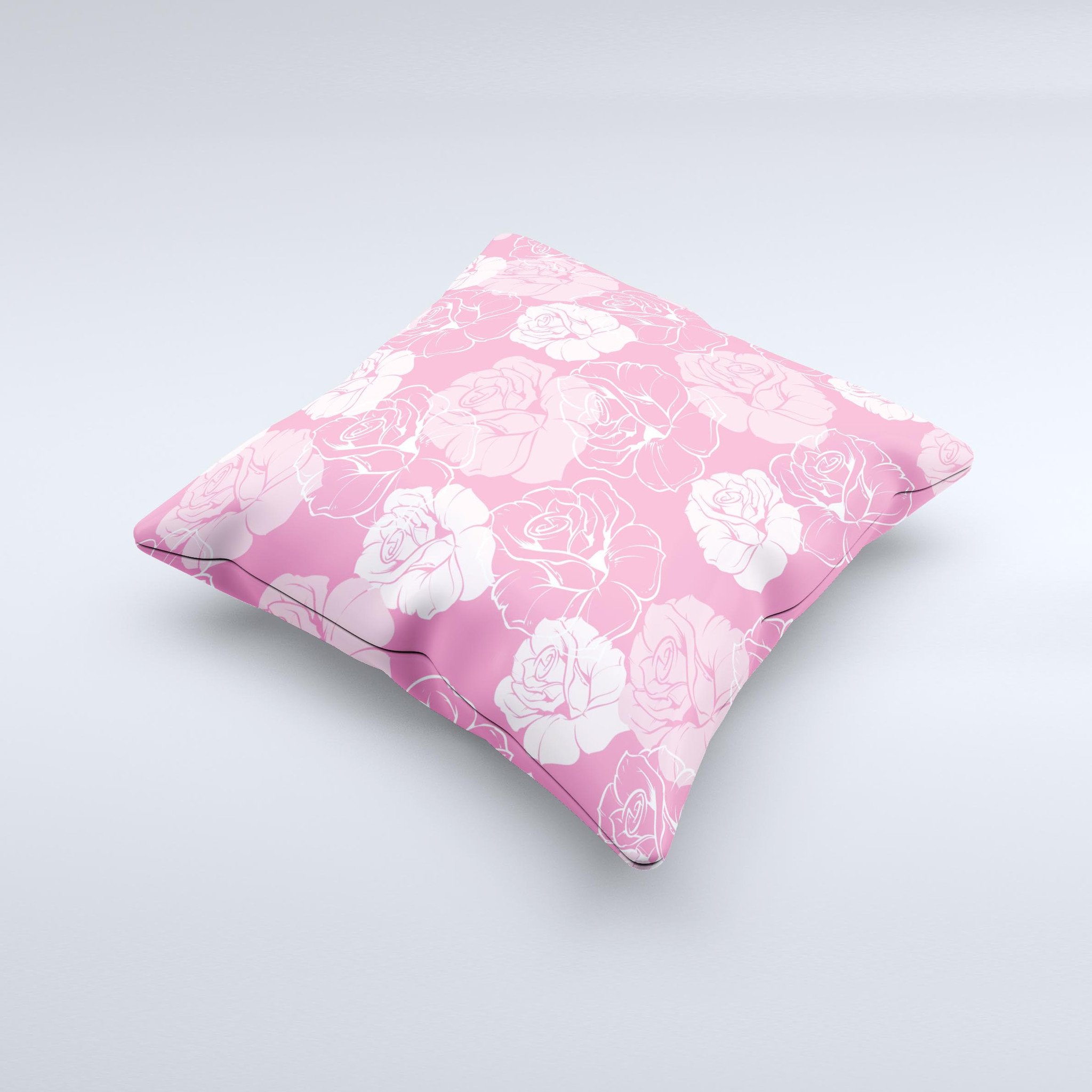 Subtle Pinks Rose Pattern V3 ink-Fuzed Decorative Throw Pillow showcasing a delicate rose design in soft pink hues, perfect for home decor.