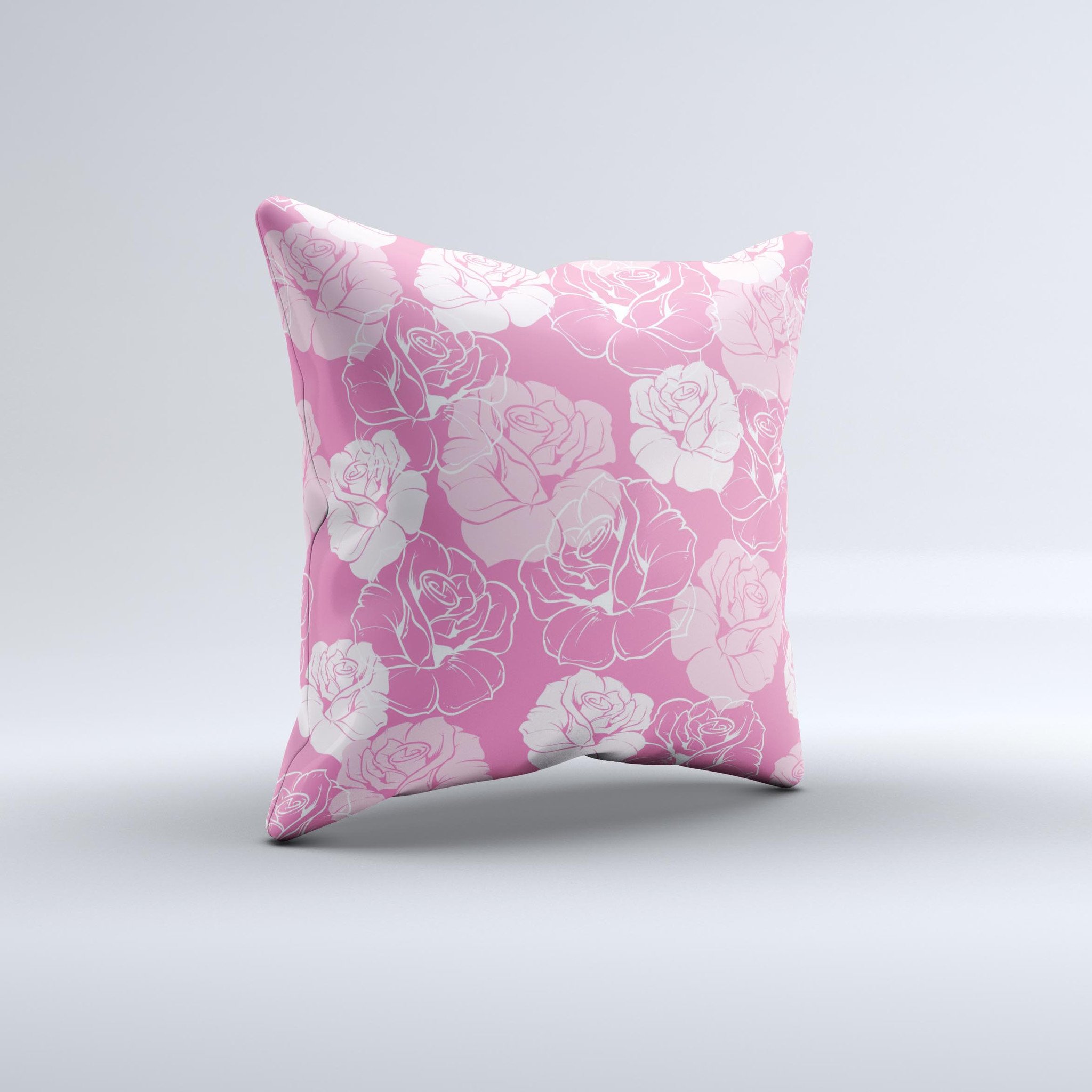 Subtle Pinks Rose Pattern V3 ink-Fuzed Decorative Throw Pillow showcasing a delicate rose design in soft pink hues, perfect for home decor.