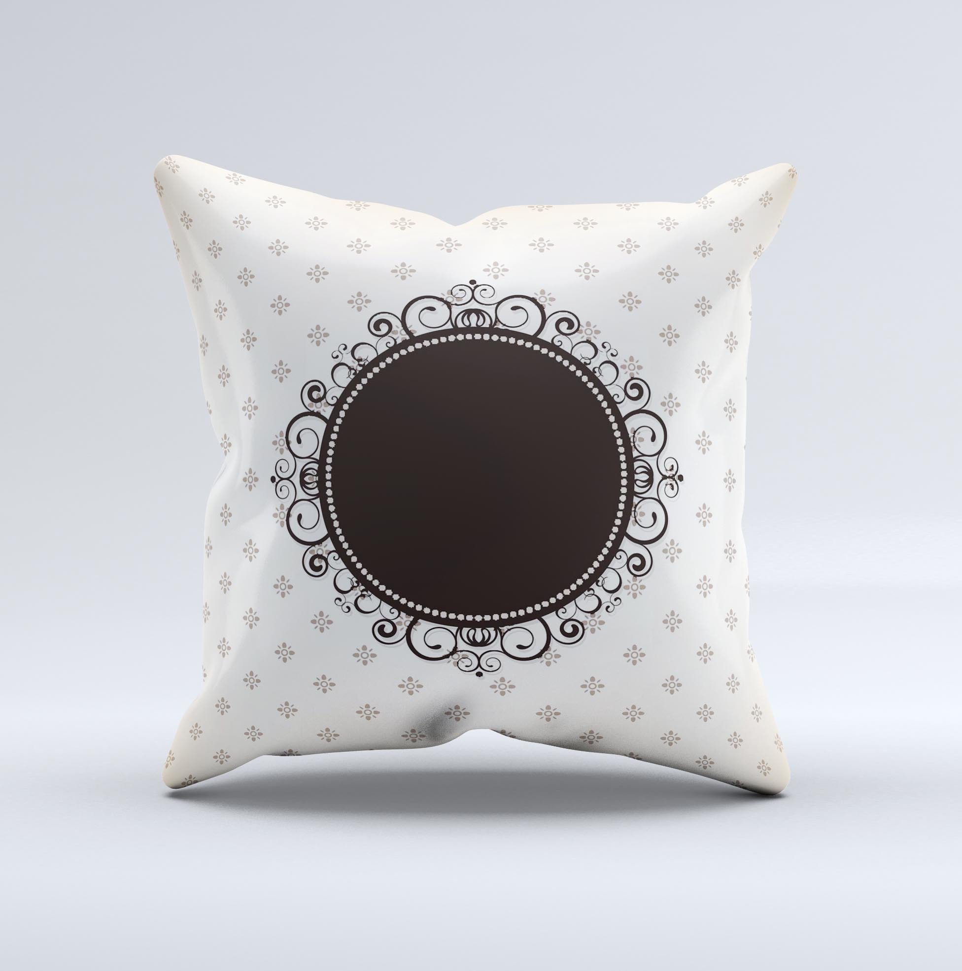 Subtle Tan Elegant Black Design Ink-Fuzed Decorative Throw Pillow showcasing unique handcrafted details and high-quality fabric.