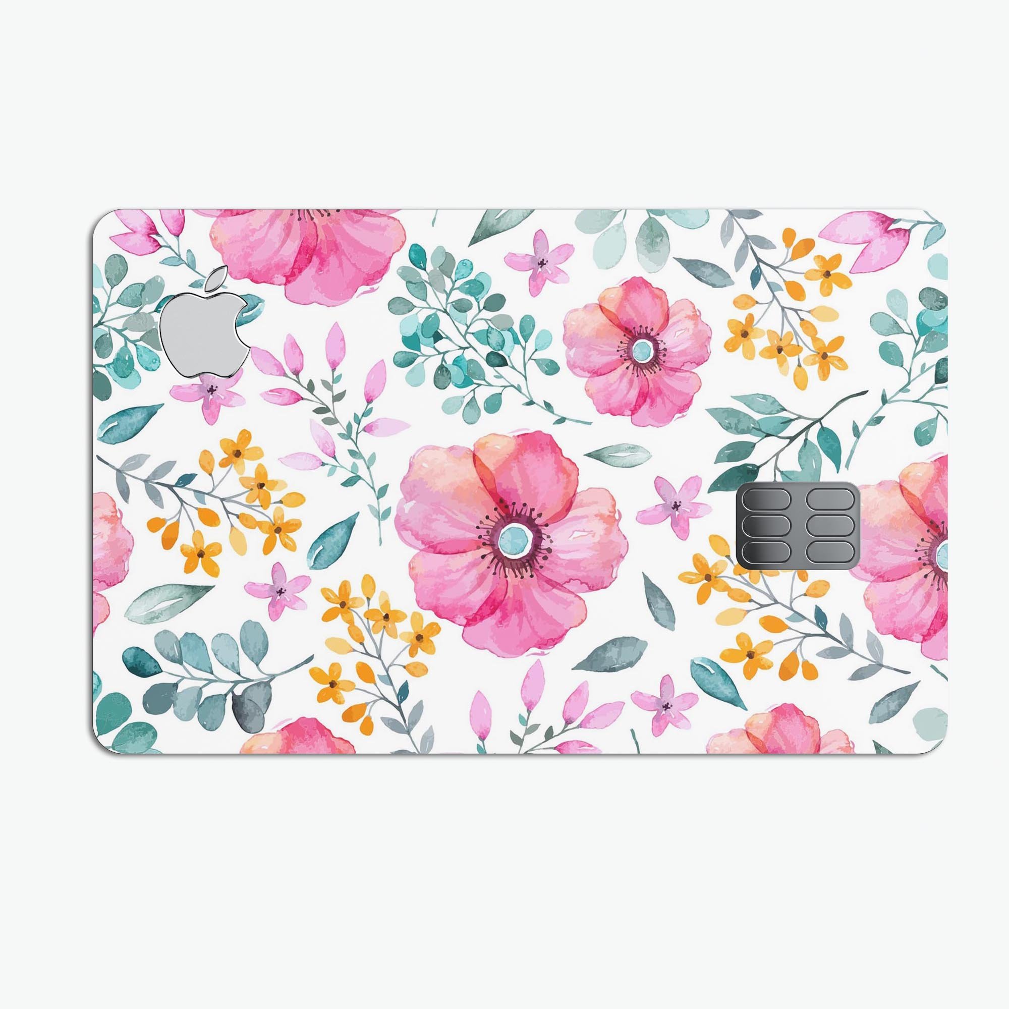 Subtle Watercolor Pink Floral decal skin for Apple Card, showcasing a delicate floral design on a premium vinyl surface.
