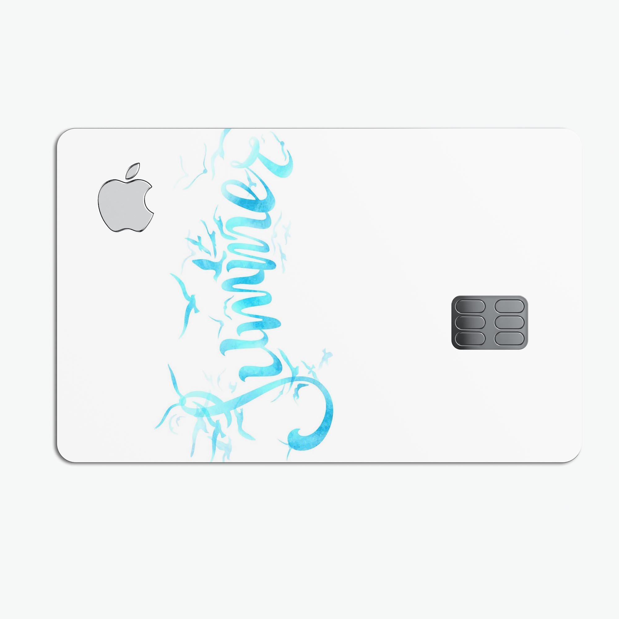Summer Blue Watercolor Seagulls decal skin for Apple Card, showcasing vibrant colors and a protective design.