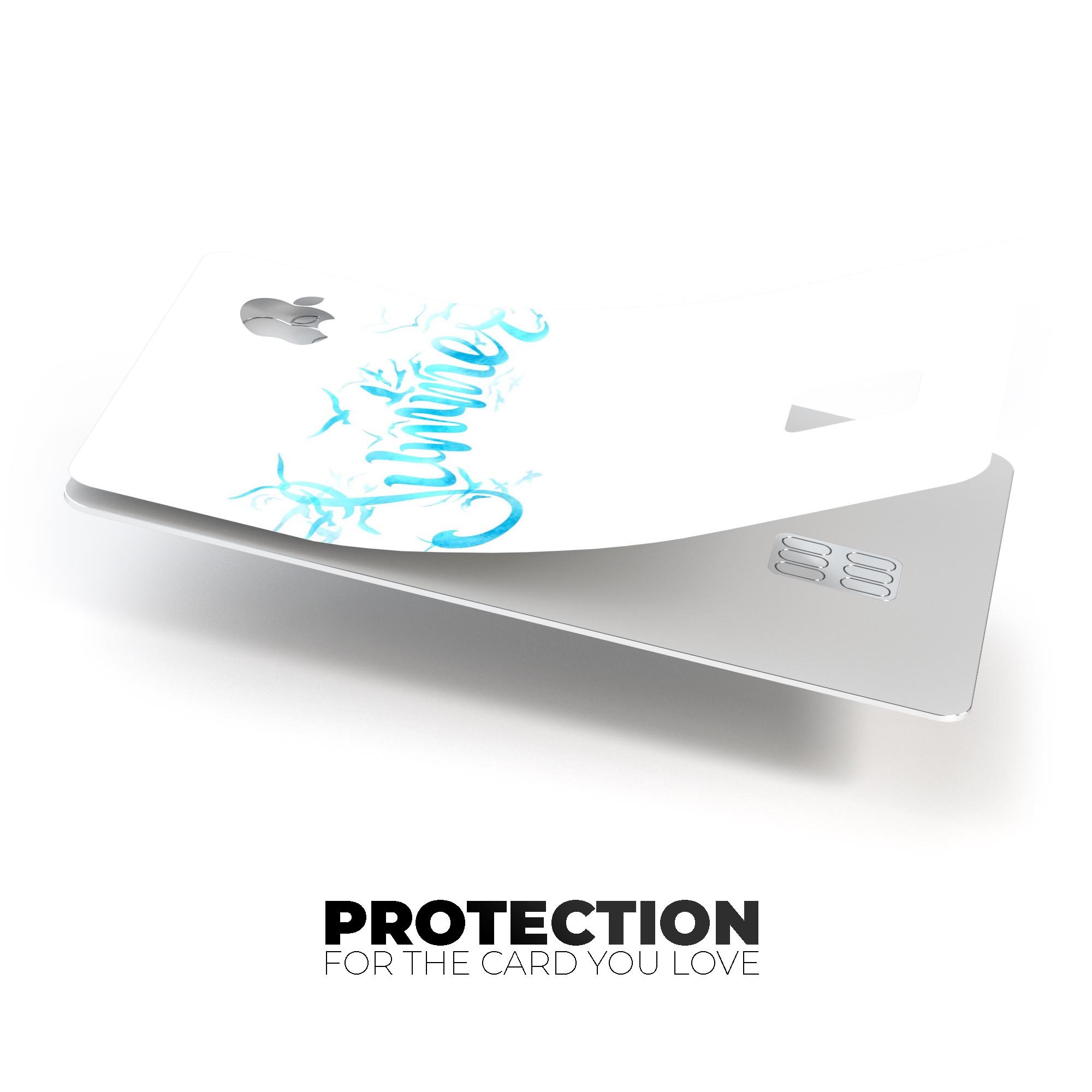 Summer Blue Watercolor Seagulls decal skin for Apple Card, showcasing vibrant colors and a protective design.