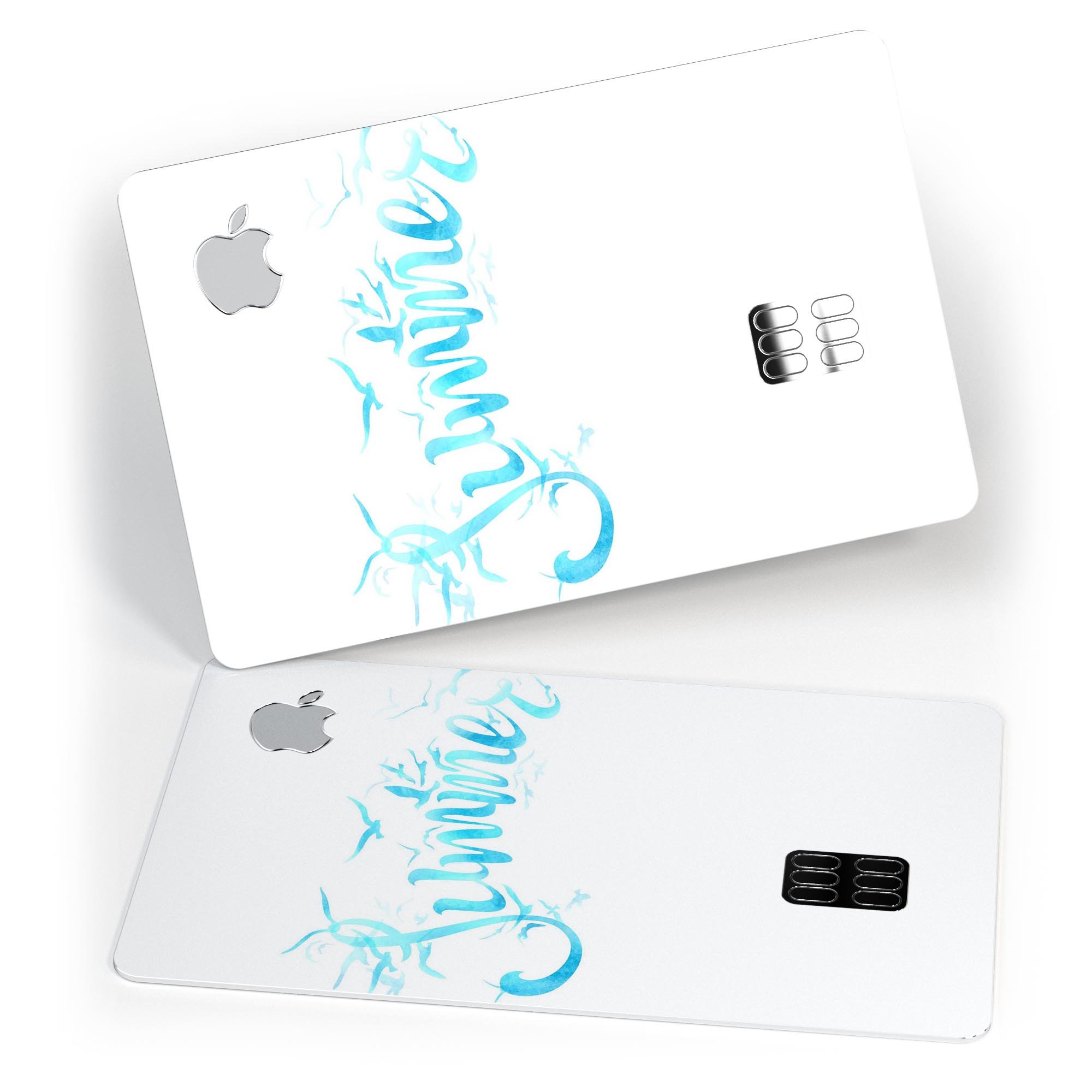 Summer Blue Watercolor Seagulls decal skin for Apple Card, showcasing vibrant colors and a protective design.