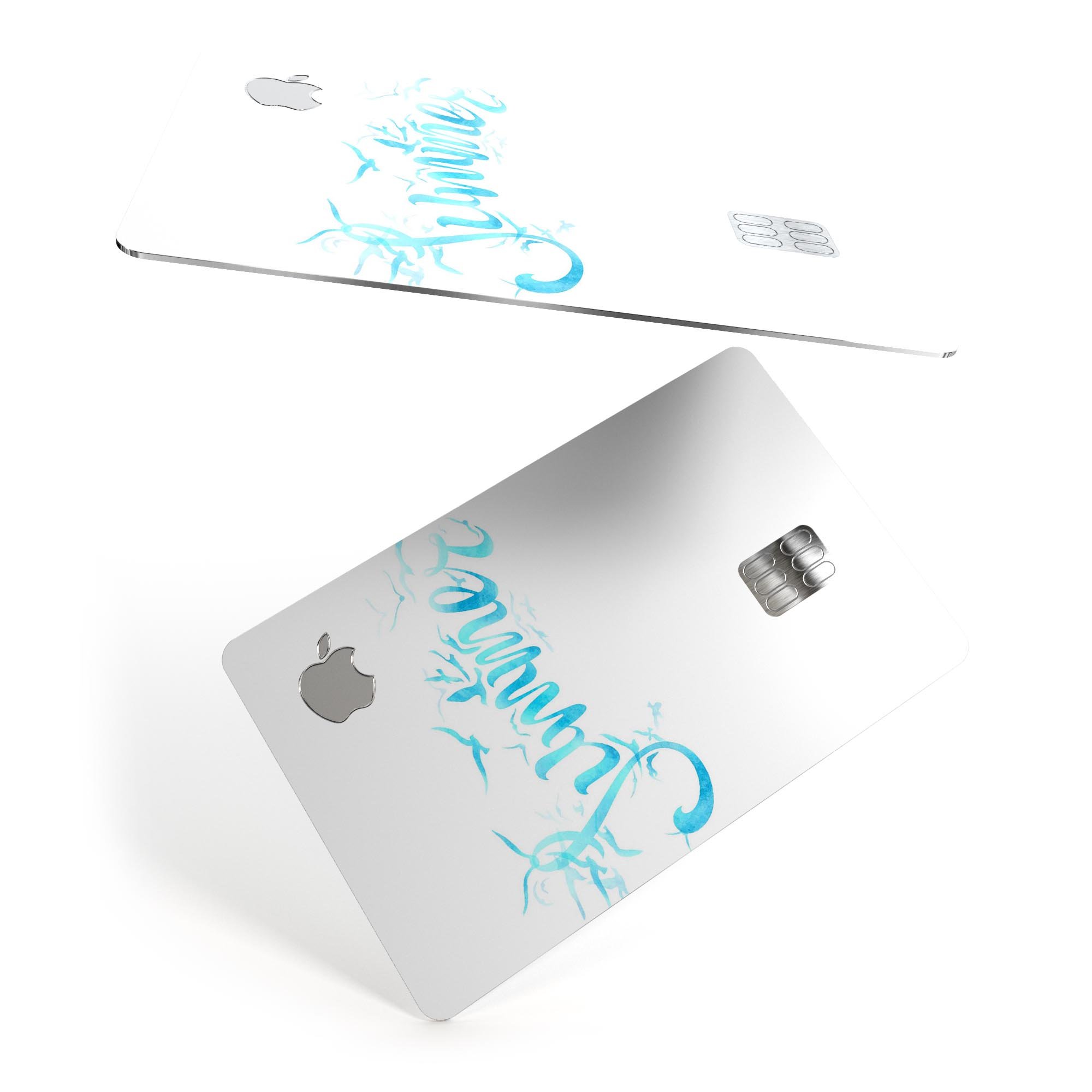 Summer Blue Watercolor Seagulls decal skin for Apple Card, showcasing vibrant colors and a protective design.