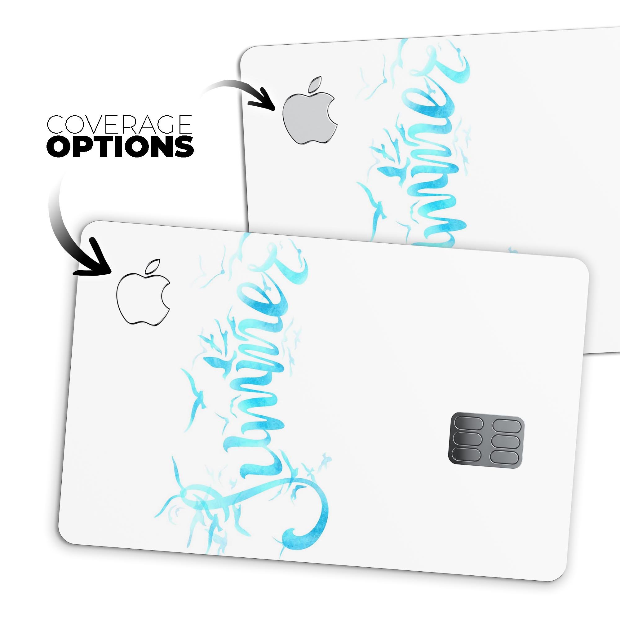 Summer Blue Watercolor Seagulls decal skin for Apple Card, showcasing vibrant colors and a protective design.