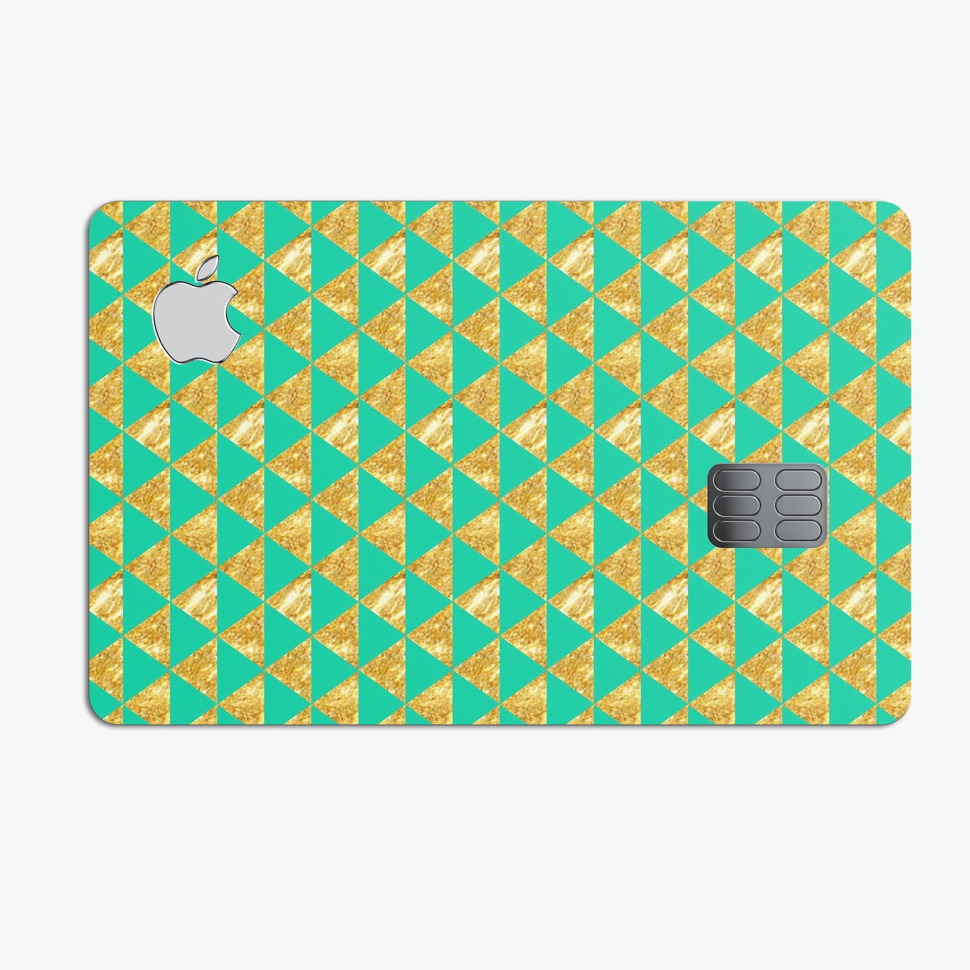 Summer Green and Gold Premium Protective Decal Skin-Kit for Apple Card, showcasing its vibrant colors and sleek design.