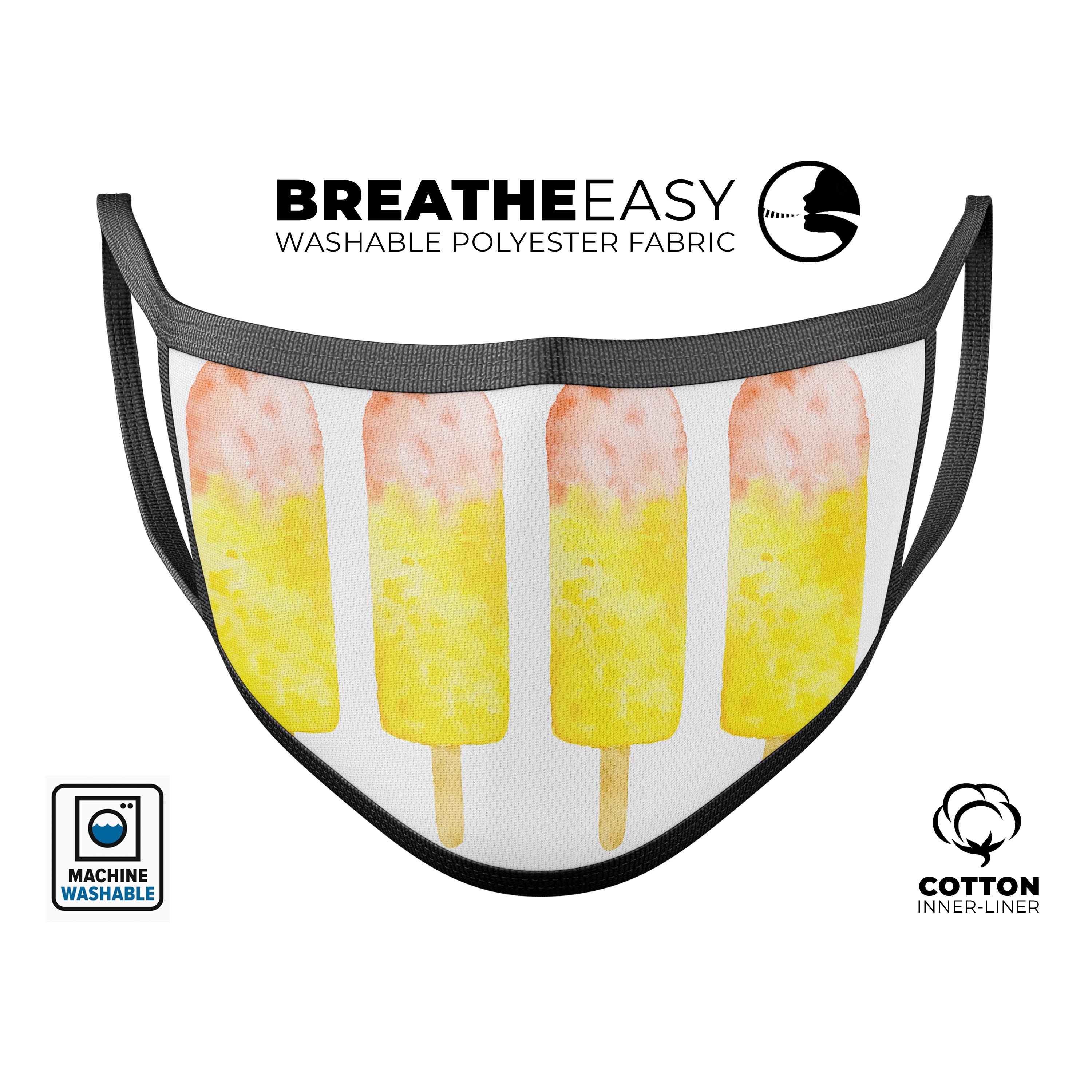 Summer Mode Ice Cream v12 mouth cover, featuring a colorful ice cream design, adjustable ear loops, and a soft cotton interior for comfort.