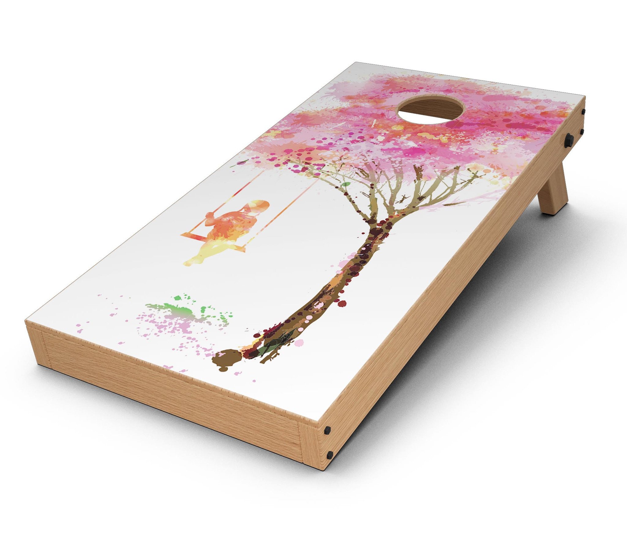 Summer Swing CornHole Board Skin Decal Kit featuring vibrant colors and playful designs for custom Cornhole boards.