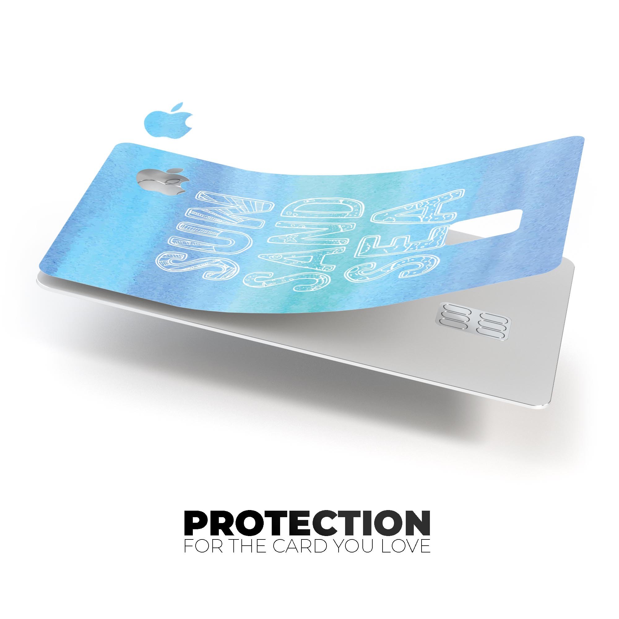 Sun Sand Sea Premium Protective Decal Skin-Kit for Apple Card, showcasing its sleek design and protective features.