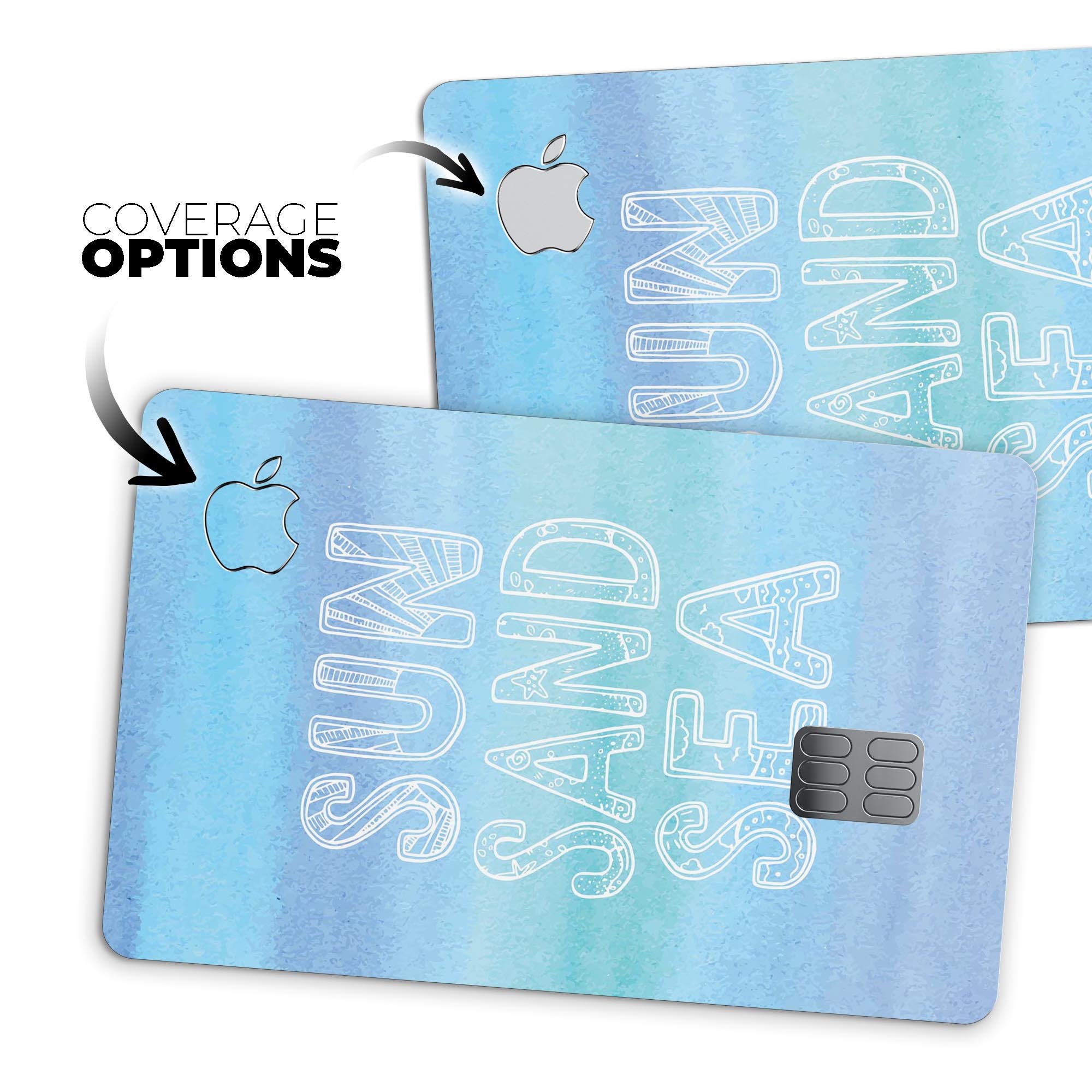 Sun Sand Sea Premium Protective Decal Skin-Kit for Apple Card, showcasing its sleek design and protective features.