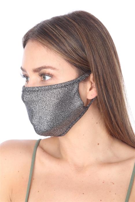 SW561 MASK101 Metallic Silver Face Mask with double layer and contoured sides for a secure fit, featuring clean folding edging.