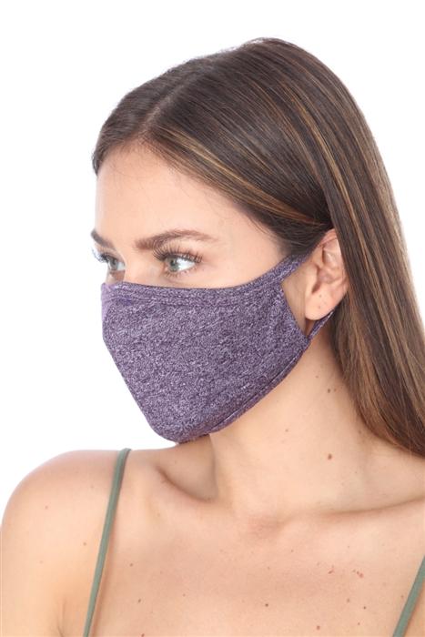 Light purple double layer face mask with contoured sides and clean folding edging, made from 50% polyester and 50% cotton.