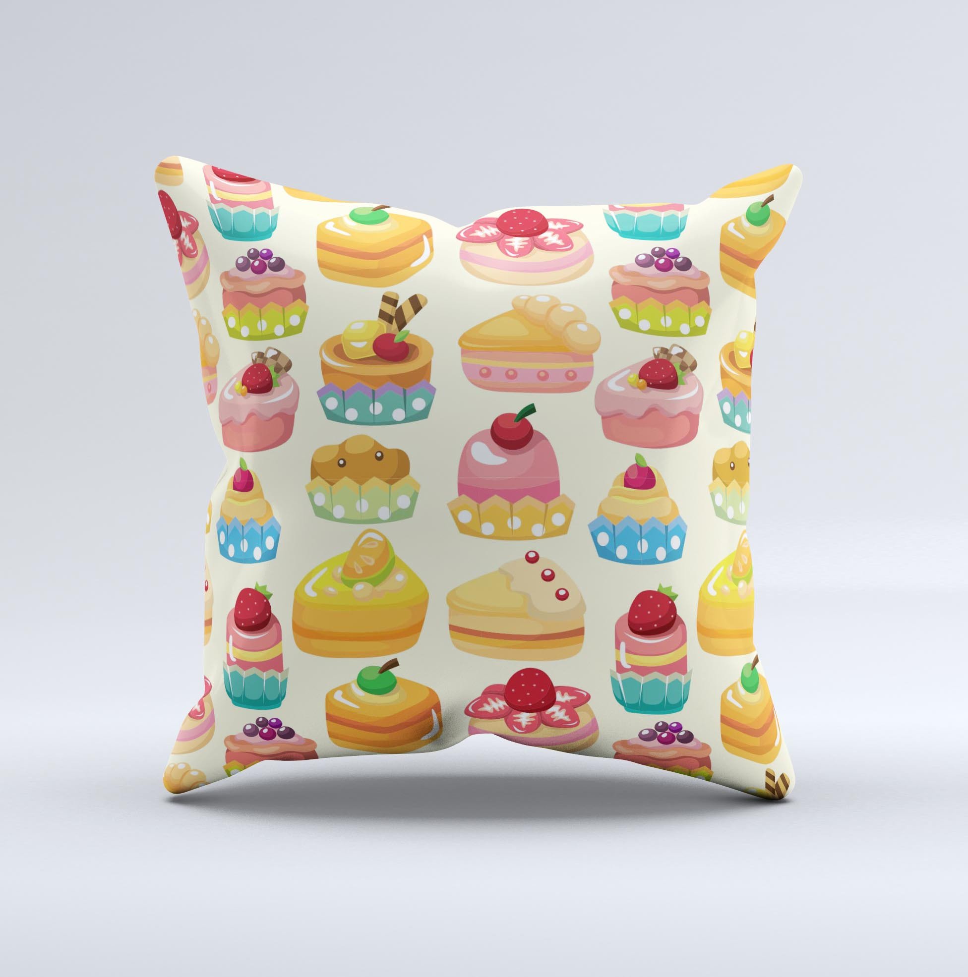 Sweet Treat Pattern ink-Fuzed Decorative Throw Pillow featuring vibrant colors and unique design, handmade in Virginia.
