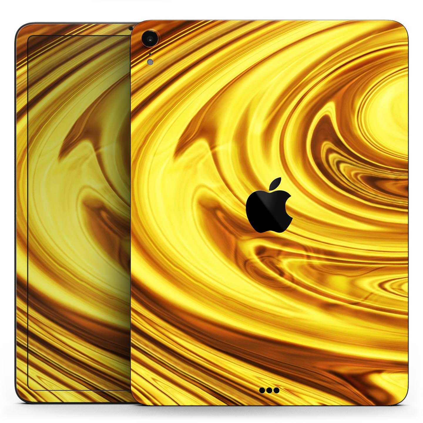 Swirling Liquid Gold Full Body Skin Decal for Apple iPad Pro, showcasing a luxurious gold design with a glossy finish.
