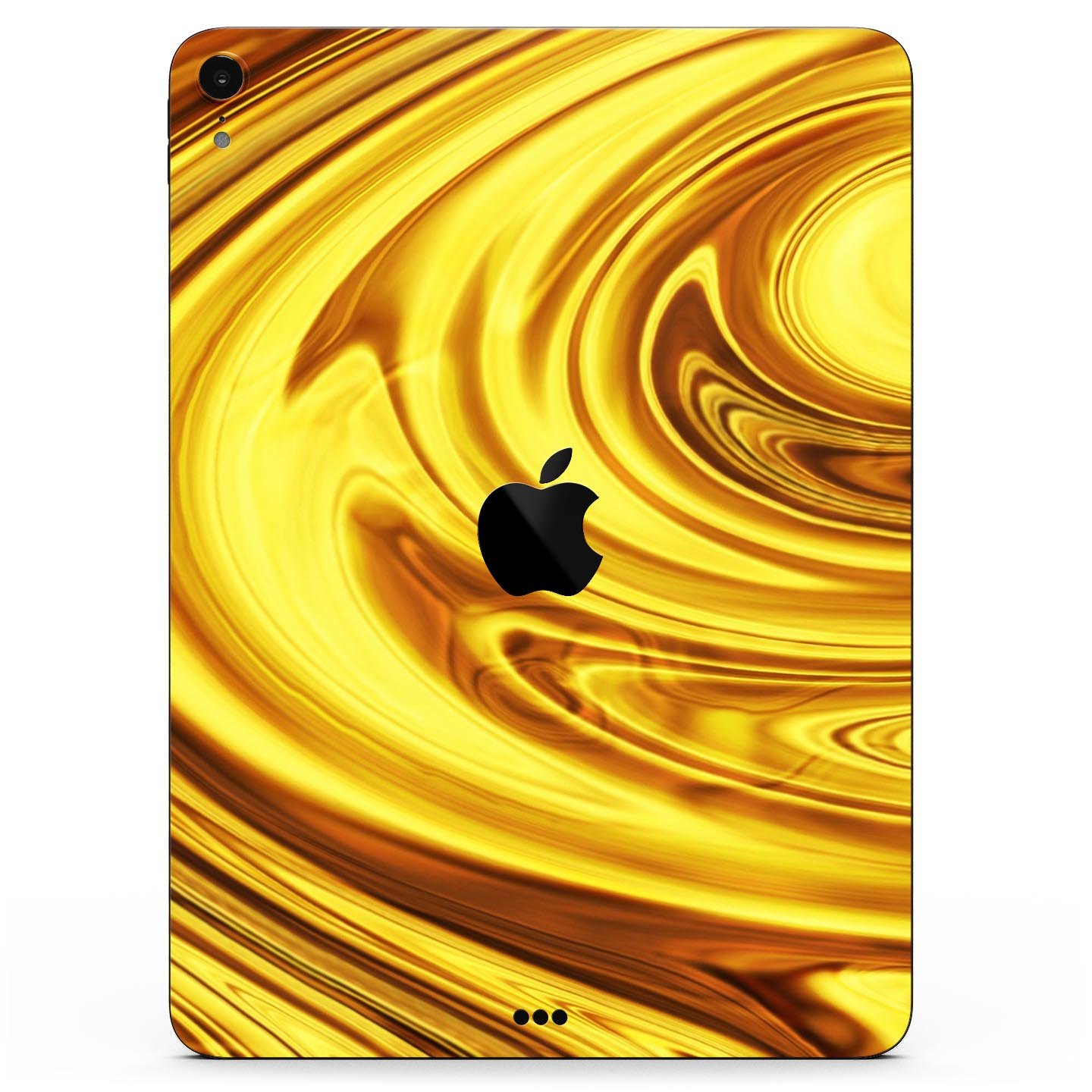 Swirling Liquid Gold Full Body Skin Decal for Apple iPad Pro, showcasing a luxurious gold design with a glossy finish.