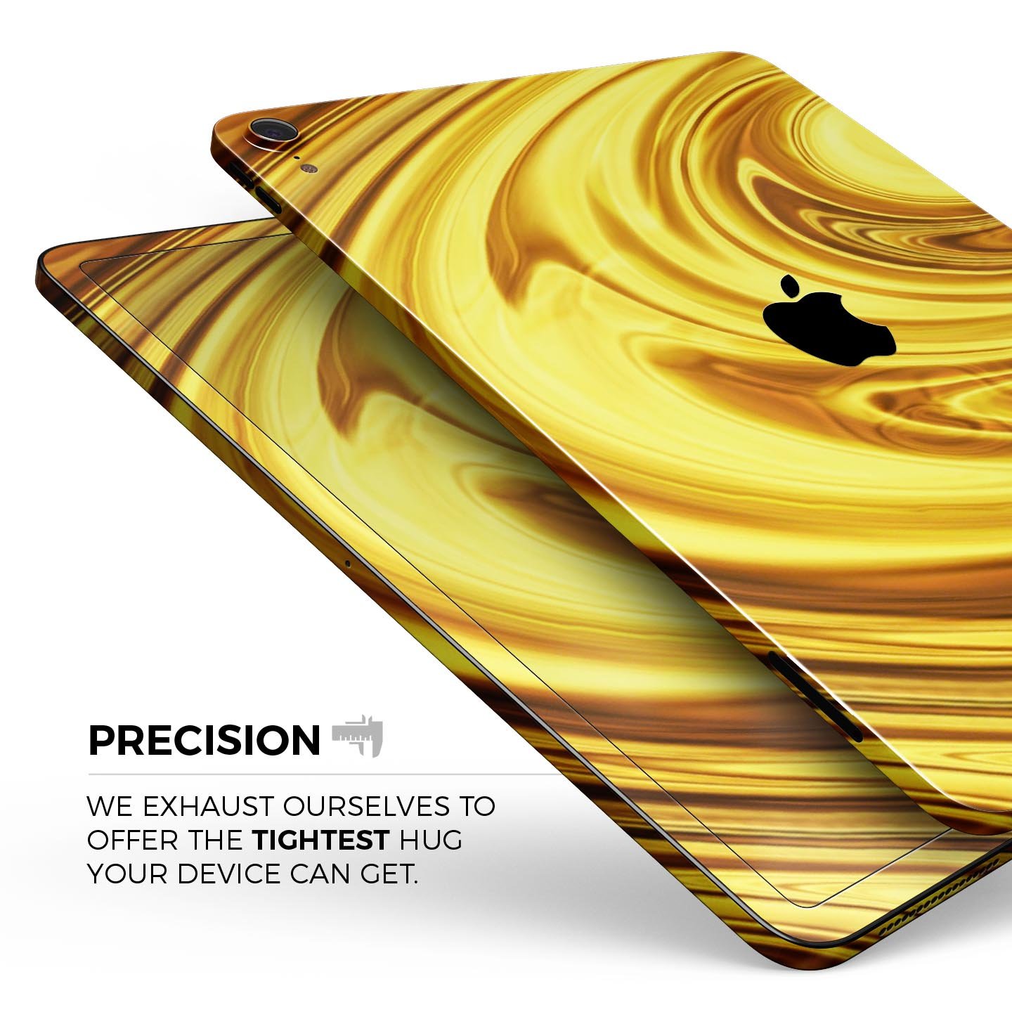 Swirling Liquid Gold Full Body Skin Decal for Apple iPad Pro, showcasing a luxurious gold design with a glossy finish.