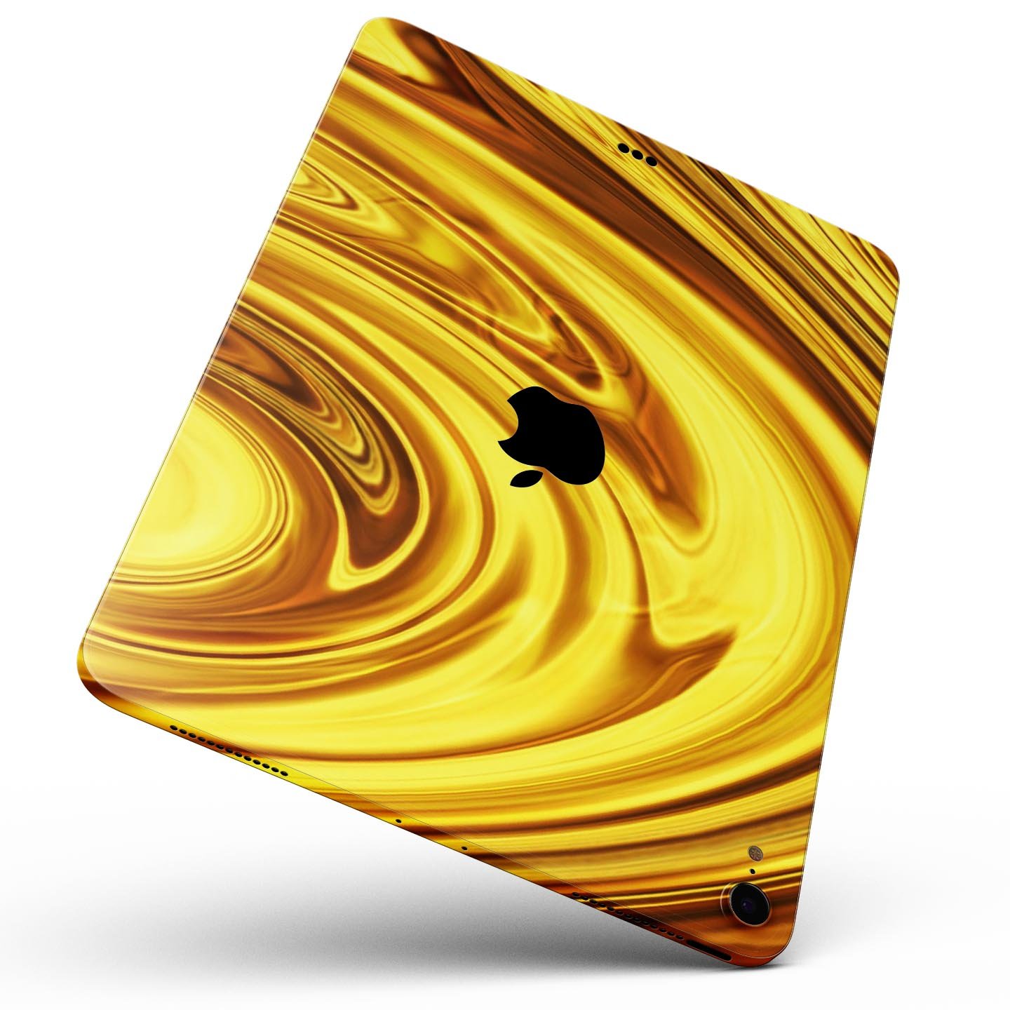 Swirling Liquid Gold Full Body Skin Decal for Apple iPad Pro, showcasing a luxurious gold design with a glossy finish.