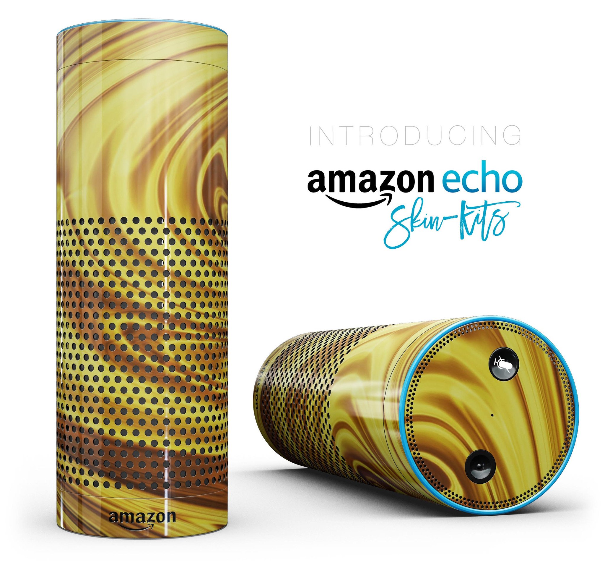 Swirling Liquid Gold Full-Body Skin-Kit for Amazon Echo, showcasing a luxurious design with precision-cut fit.