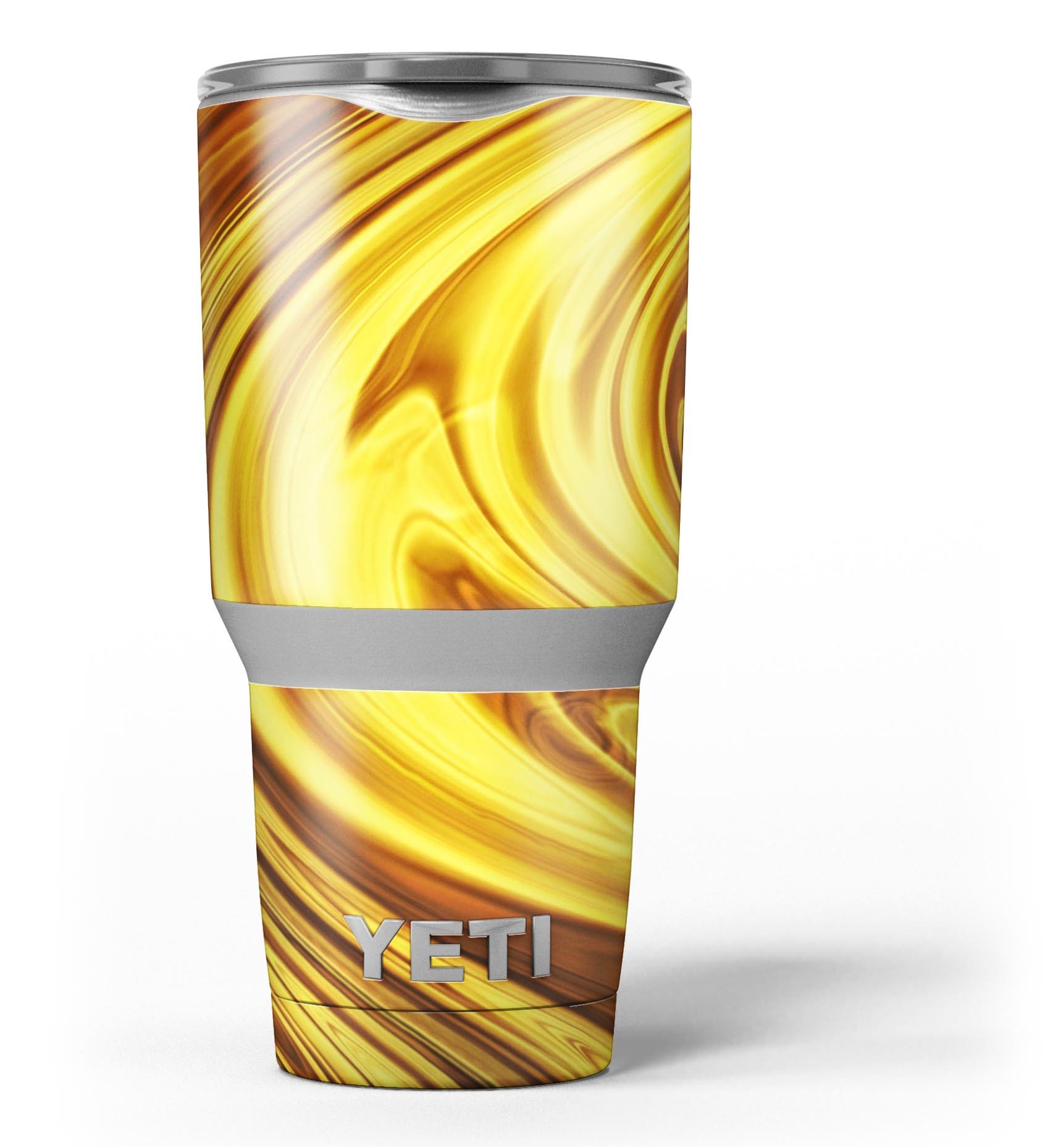 Swirling Liquid Gold skin decal vinyl wrap kit for Yeti Cooler, showcasing vibrant gold swirls on a sleek surface.