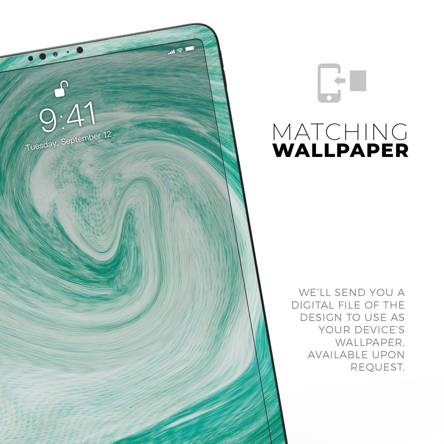 Swirling Mint Acrylic Marble skin decal for Apple iPad, showcasing a vibrant mint design with a glossy finish.