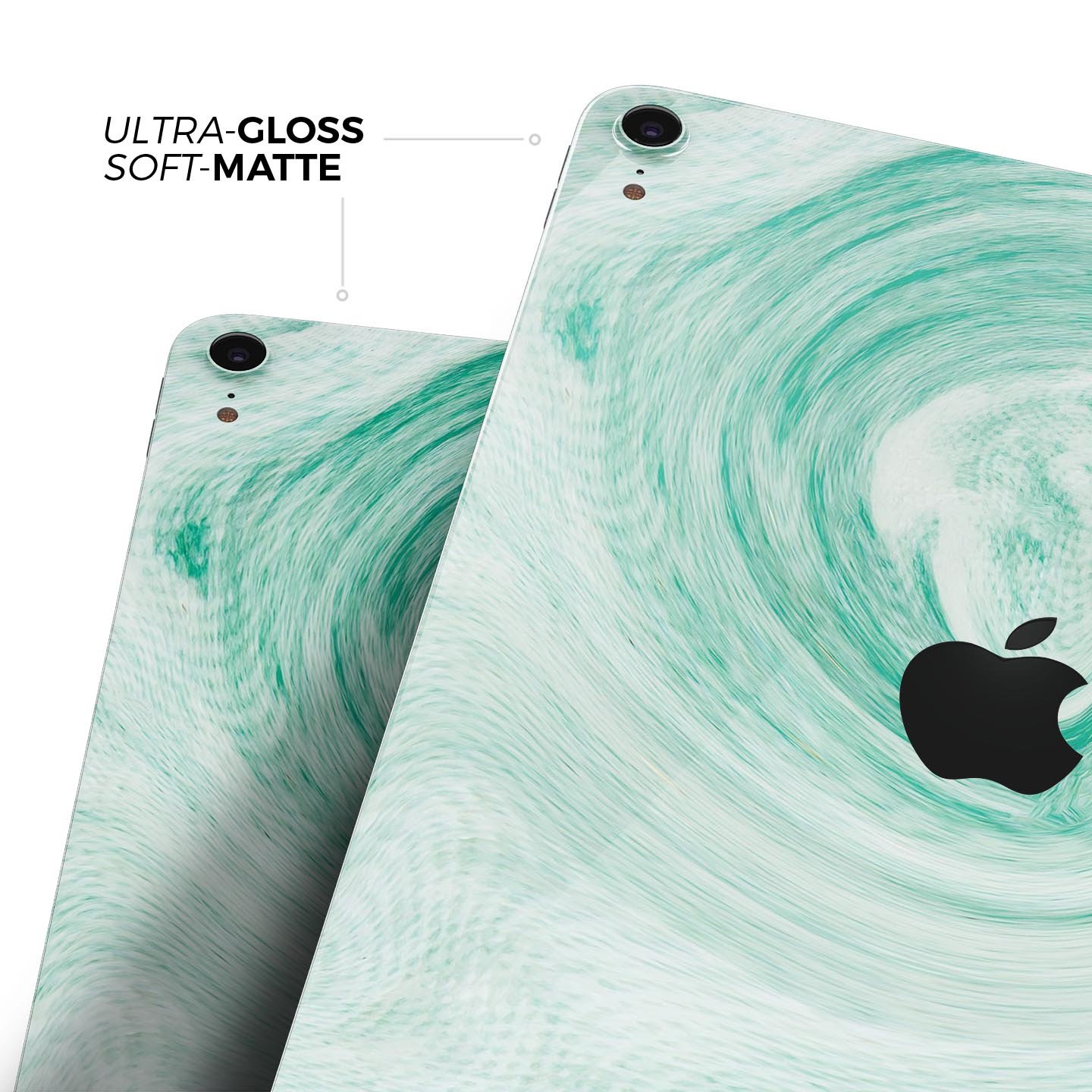 Swirling Mint Acrylic Marble skin decal for Apple iPad, showcasing a vibrant mint design with a glossy finish.