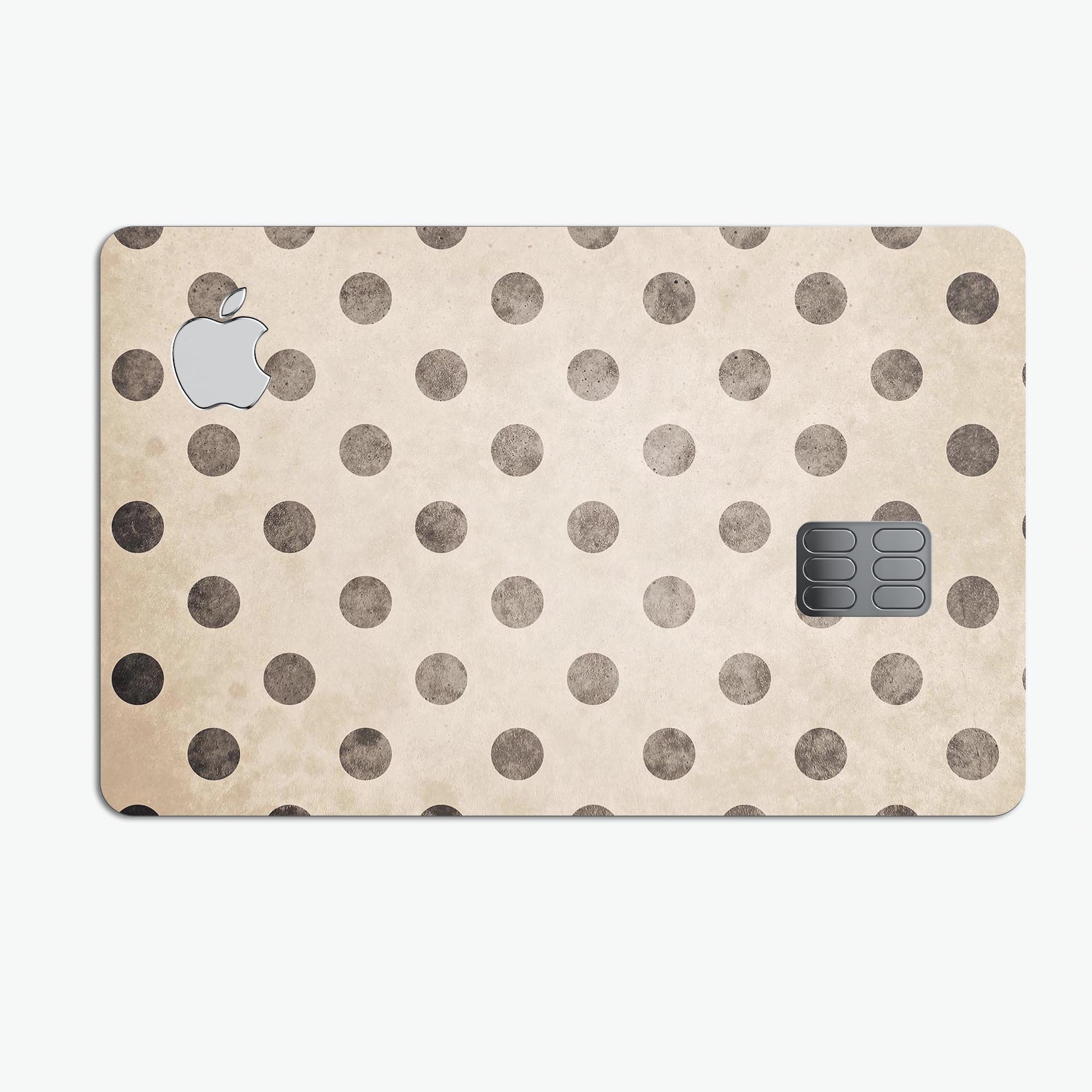 Tan and Black Grunge Polka Dots skin decal for Apple Card, showcasing a stylish design with premium vinyl material.