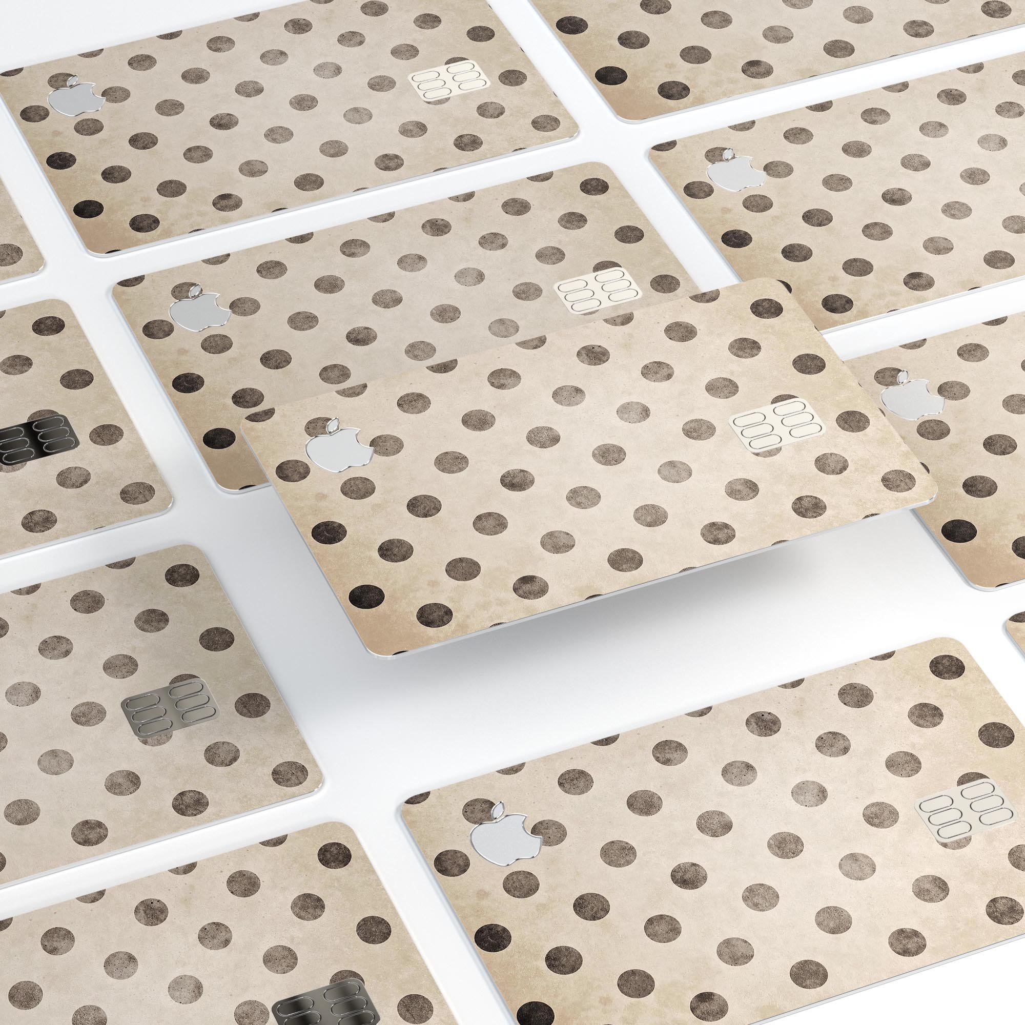 Tan and Black Grunge Polka Dots skin decal for Apple Card, showcasing a stylish design with premium vinyl material.