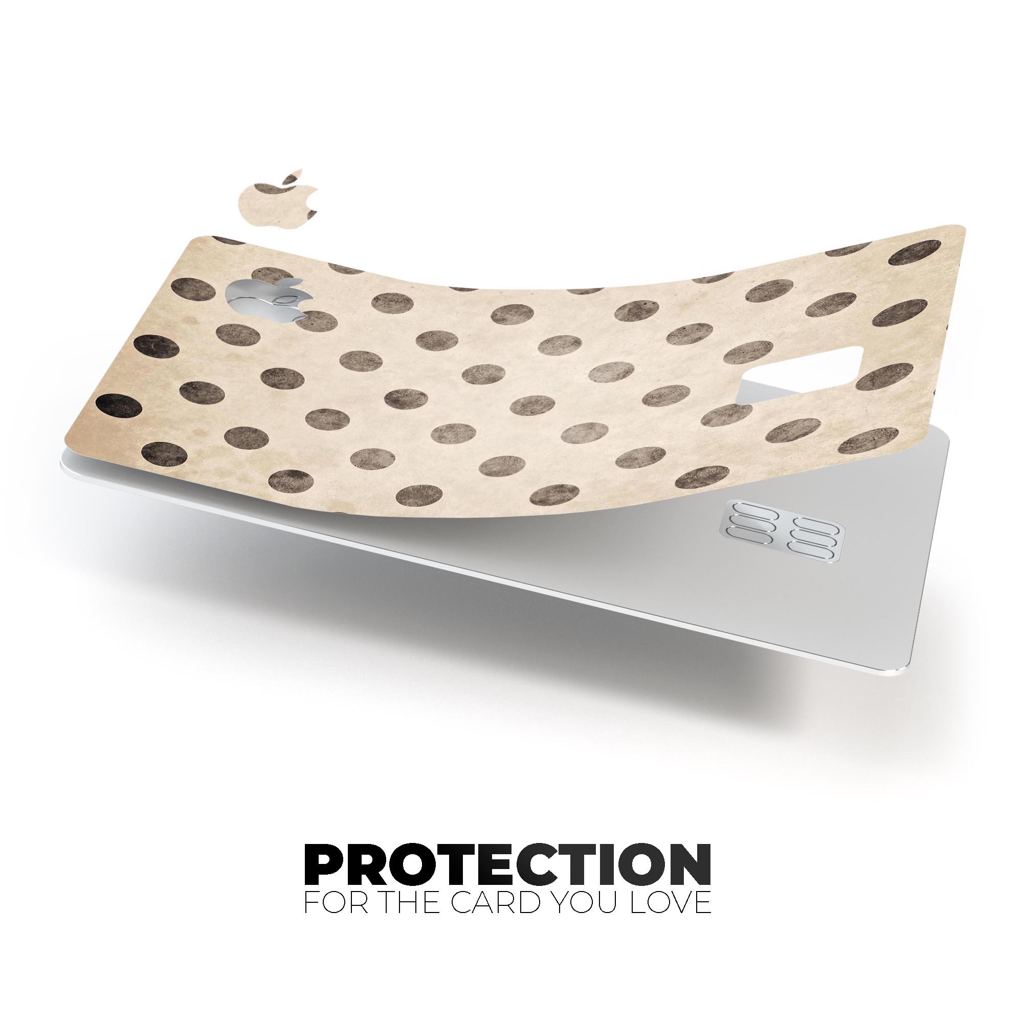 Tan and Black Grunge Polka Dots skin decal for Apple Card, showcasing a stylish design with premium vinyl material.