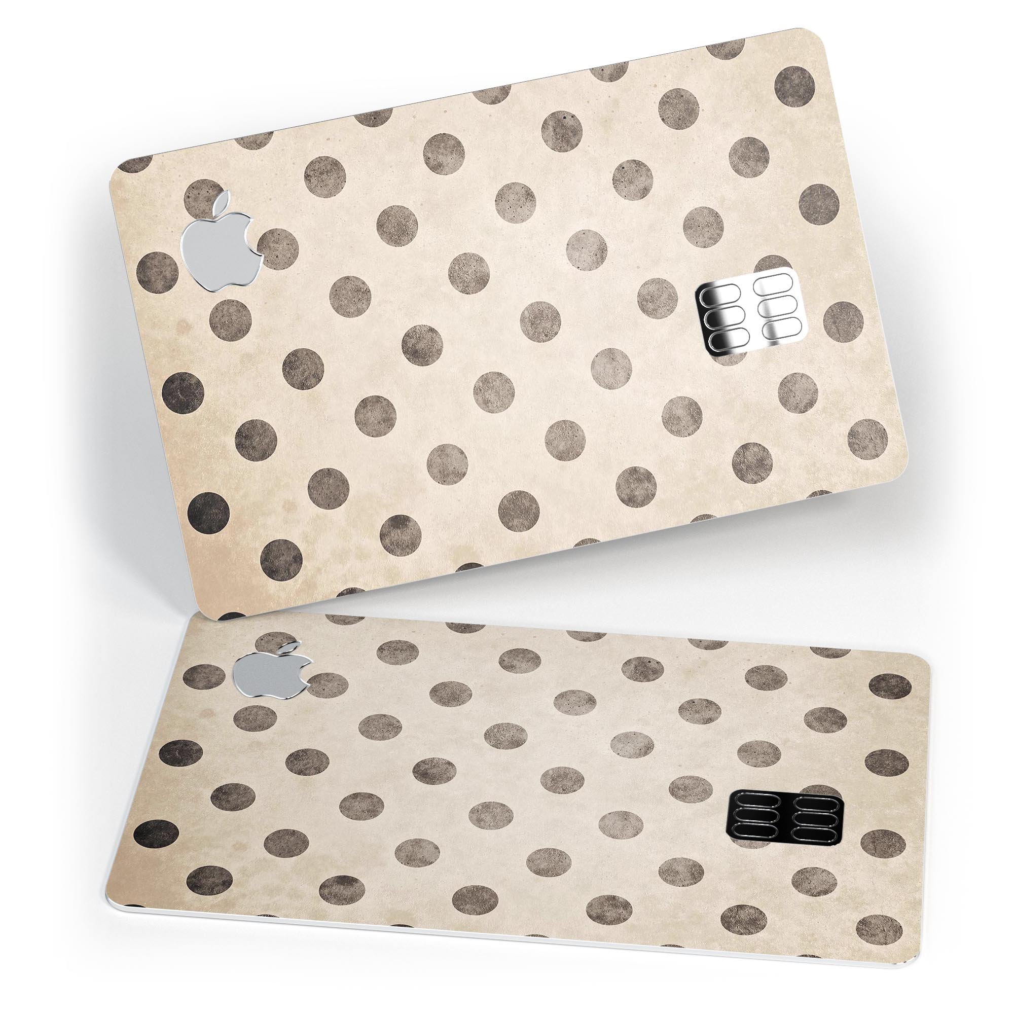 Tan and Black Grunge Polka Dots skin decal for Apple Card, showcasing a stylish design with premium vinyl material.