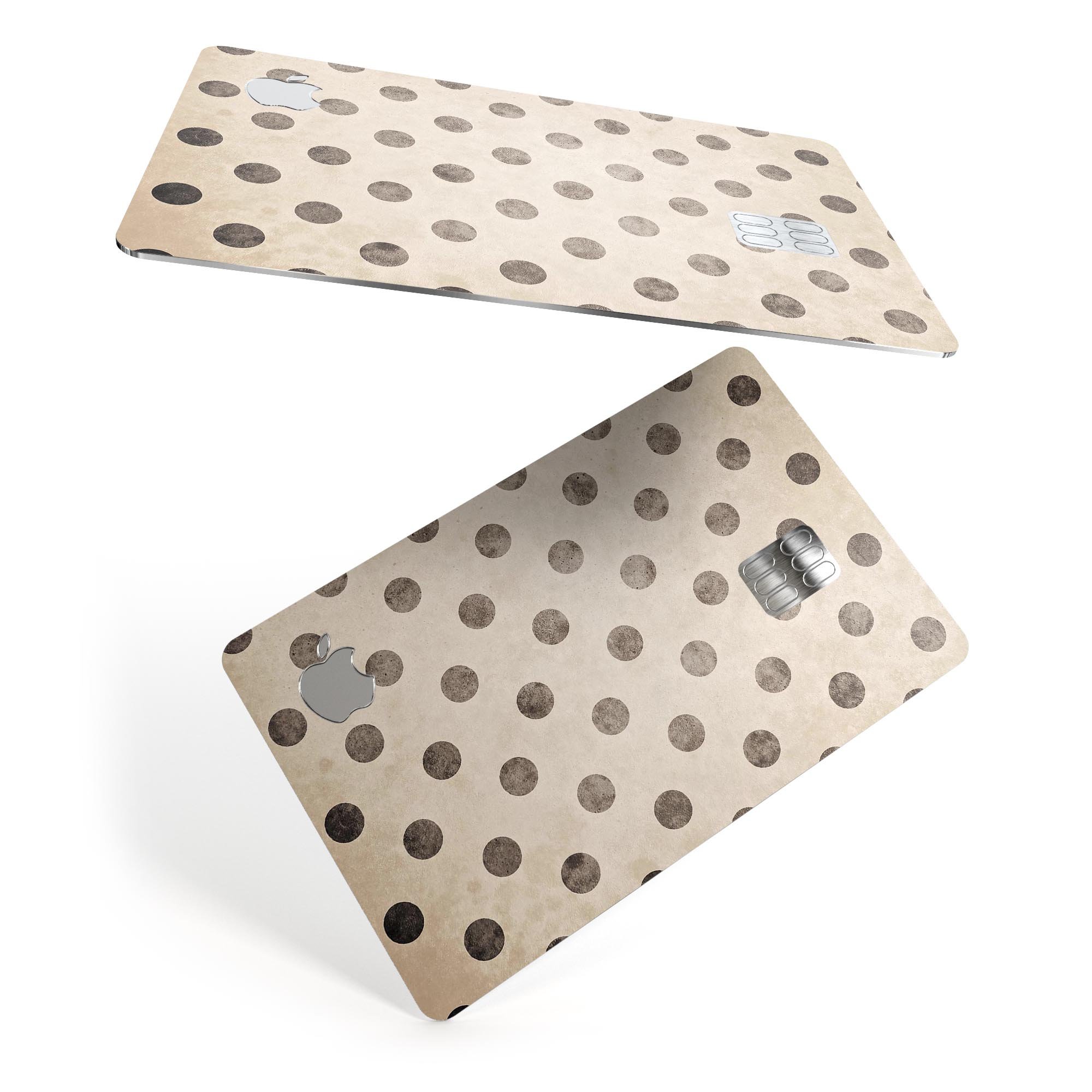 Tan and Black Grunge Polka Dots skin decal for Apple Card, showcasing a stylish design with premium vinyl material.
