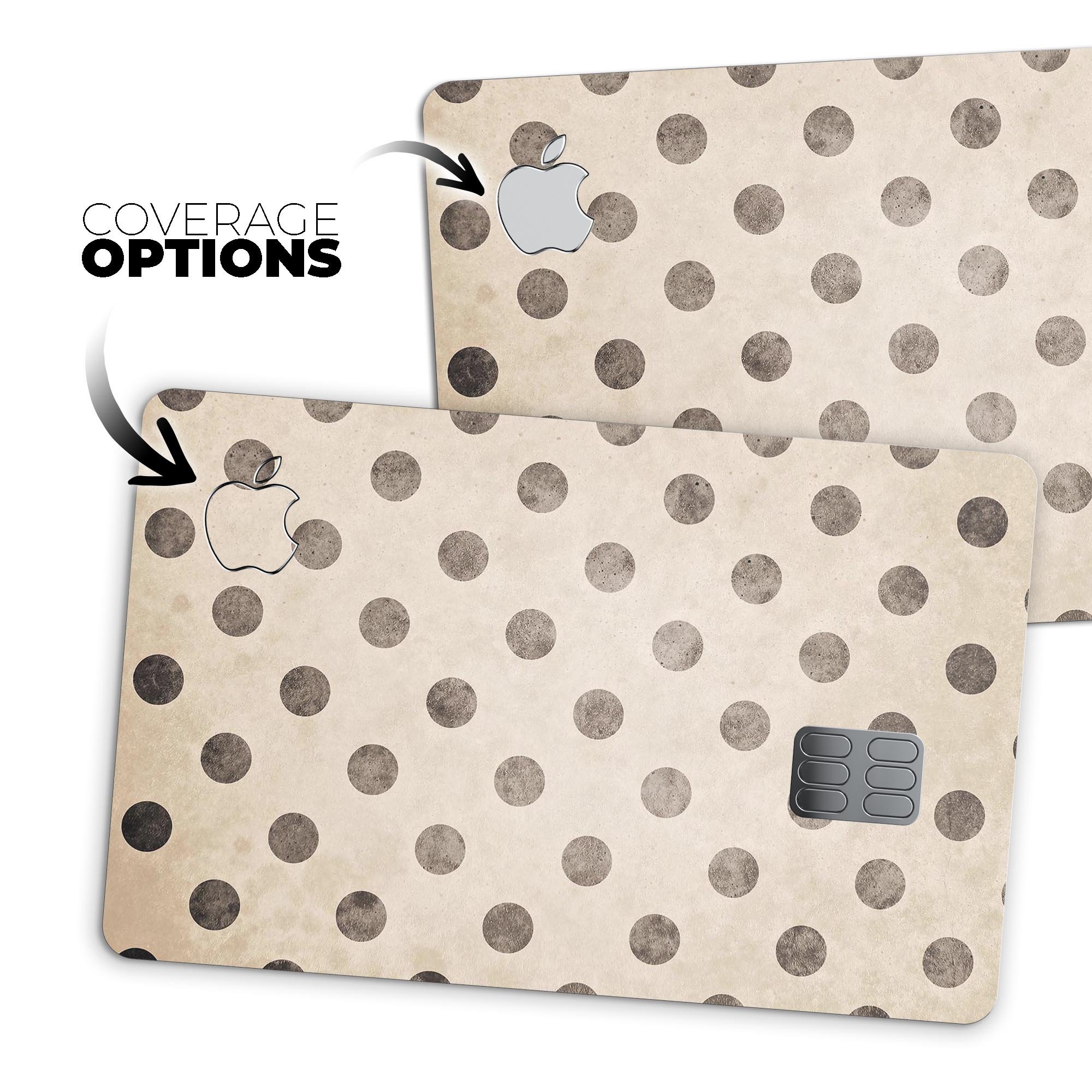 Tan and Black Grunge Polka Dots skin decal for Apple Card, showcasing a stylish design with premium vinyl material.