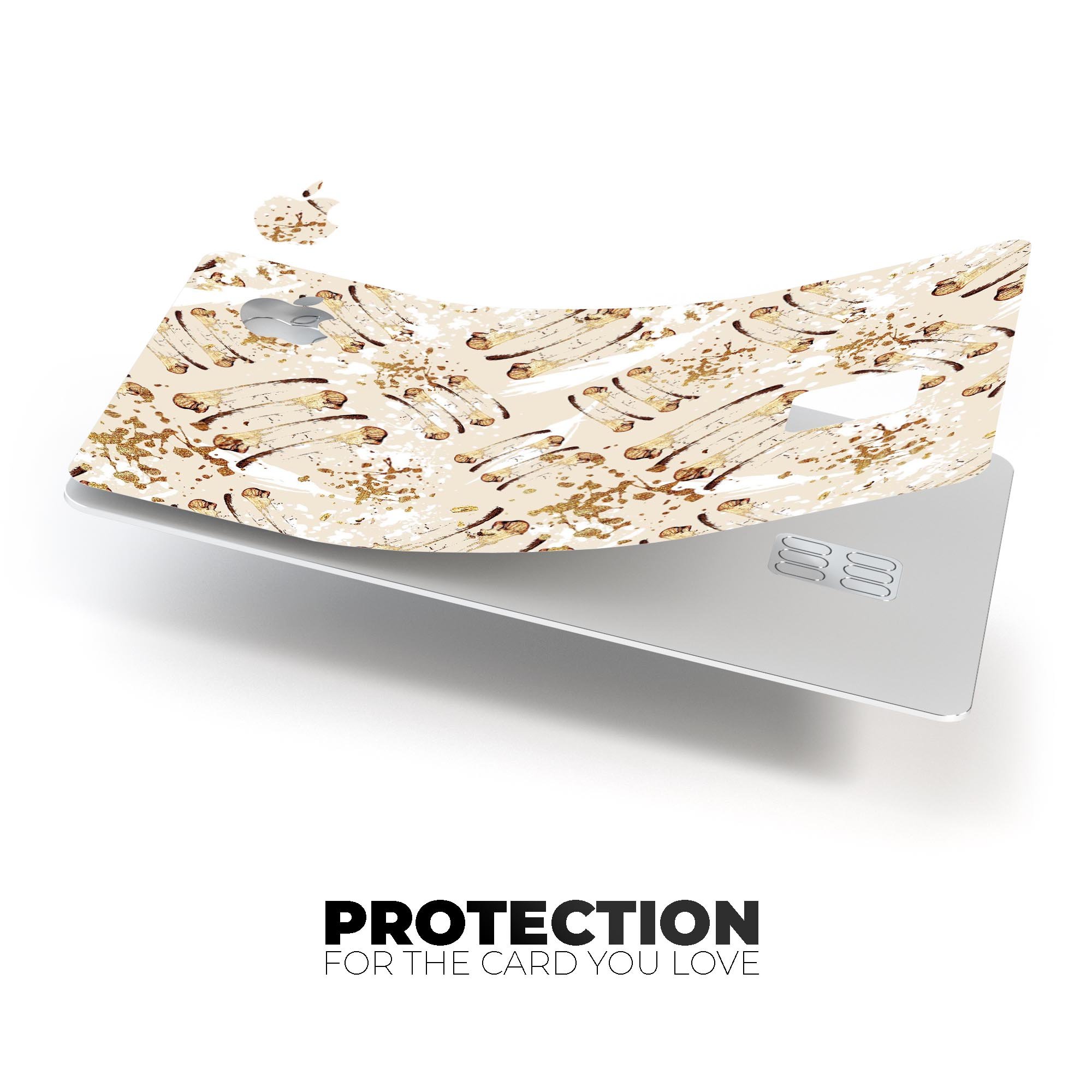Tan Brush Strokes of Gold decal skin-kit for Apple Card, showcasing premium vinyl design and protective features.