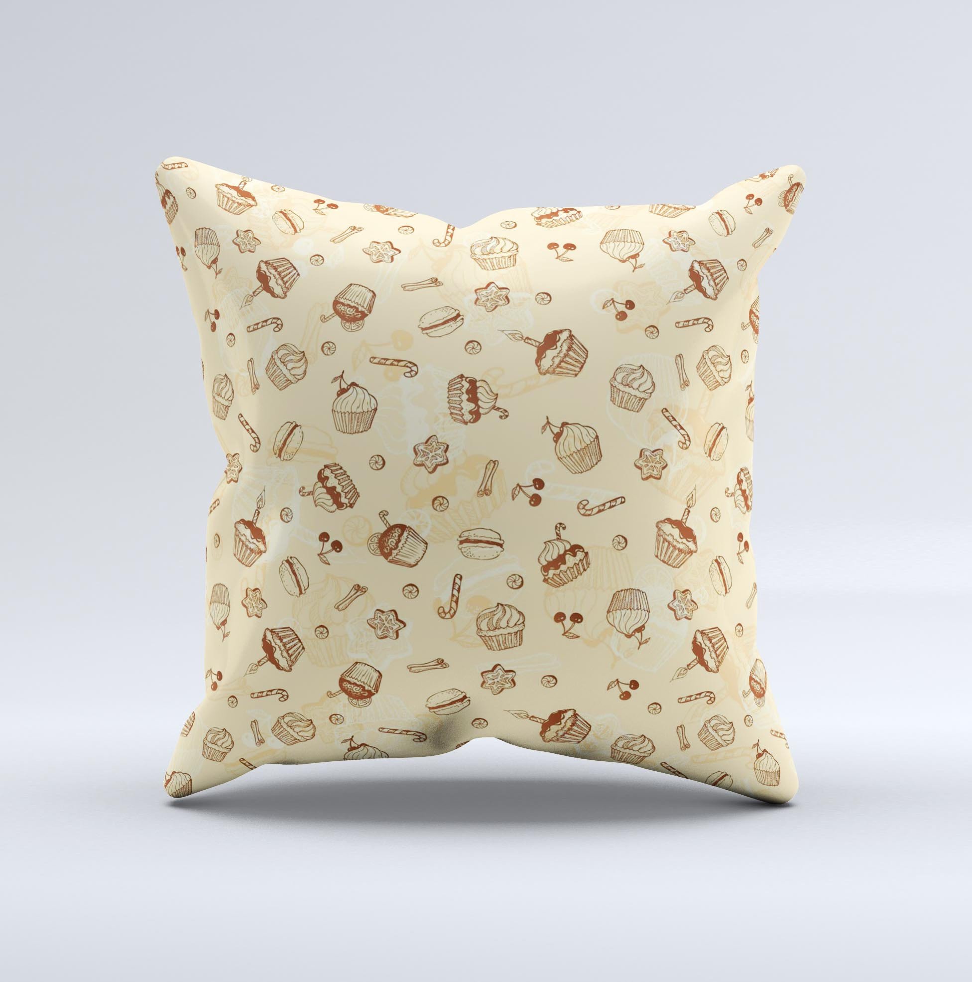 Tan Treats N_ Such Ink-Fuzed Decorative Throw Pillow featuring unique handcrafted design and high-quality fabric.