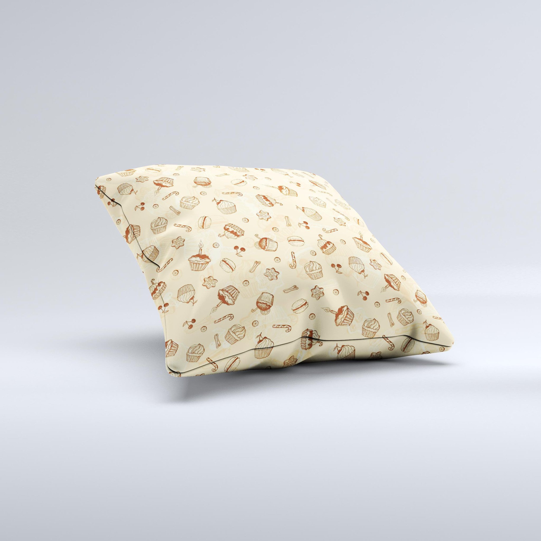 Tan Treats N_ Such Ink-Fuzed Decorative Throw Pillow featuring unique handcrafted design and high-quality fabric.