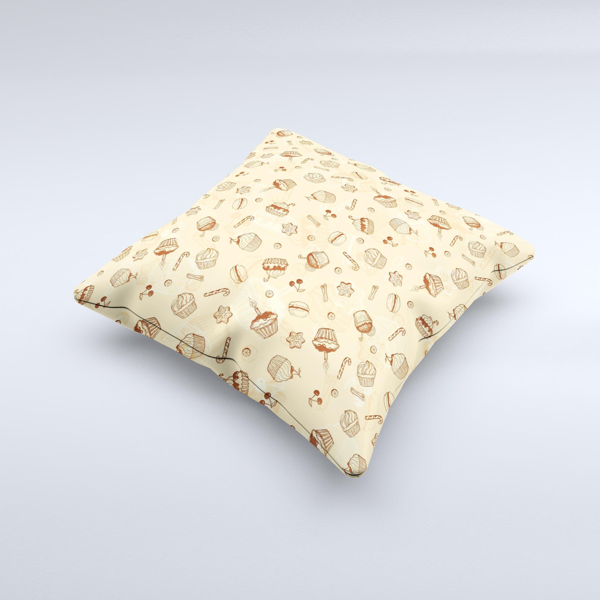 Tan Treats N_ Such Ink-Fuzed Decorative Throw Pillow featuring unique handcrafted design and high-quality fabric.