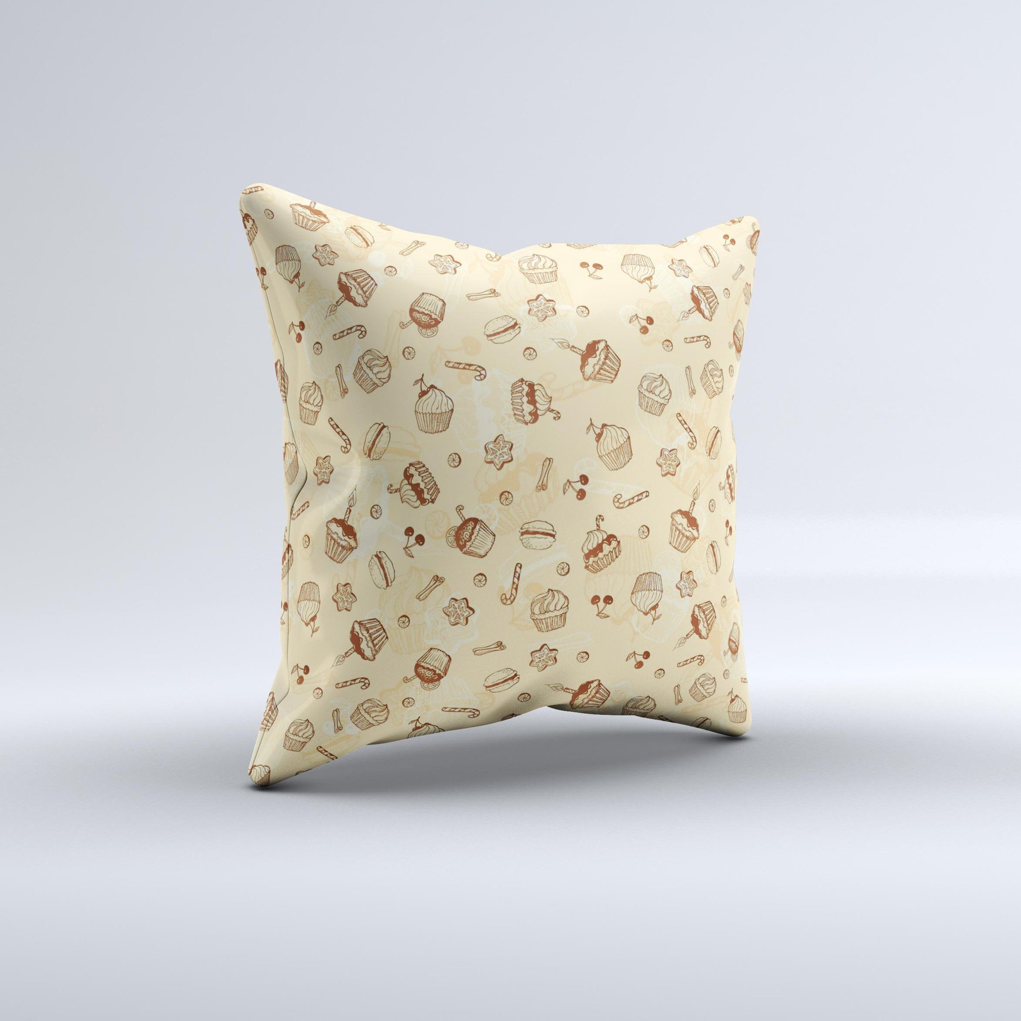Tan Treats N_ Such Ink-Fuzed Decorative Throw Pillow featuring unique handcrafted design and high-quality fabric.